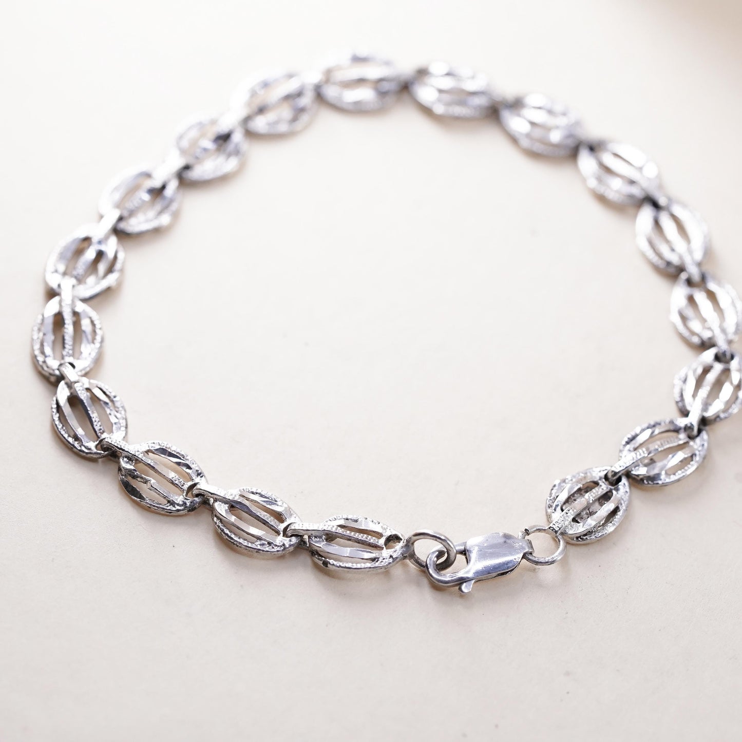 7", vintage sterling 925 silver handmade tennis shell bracelet