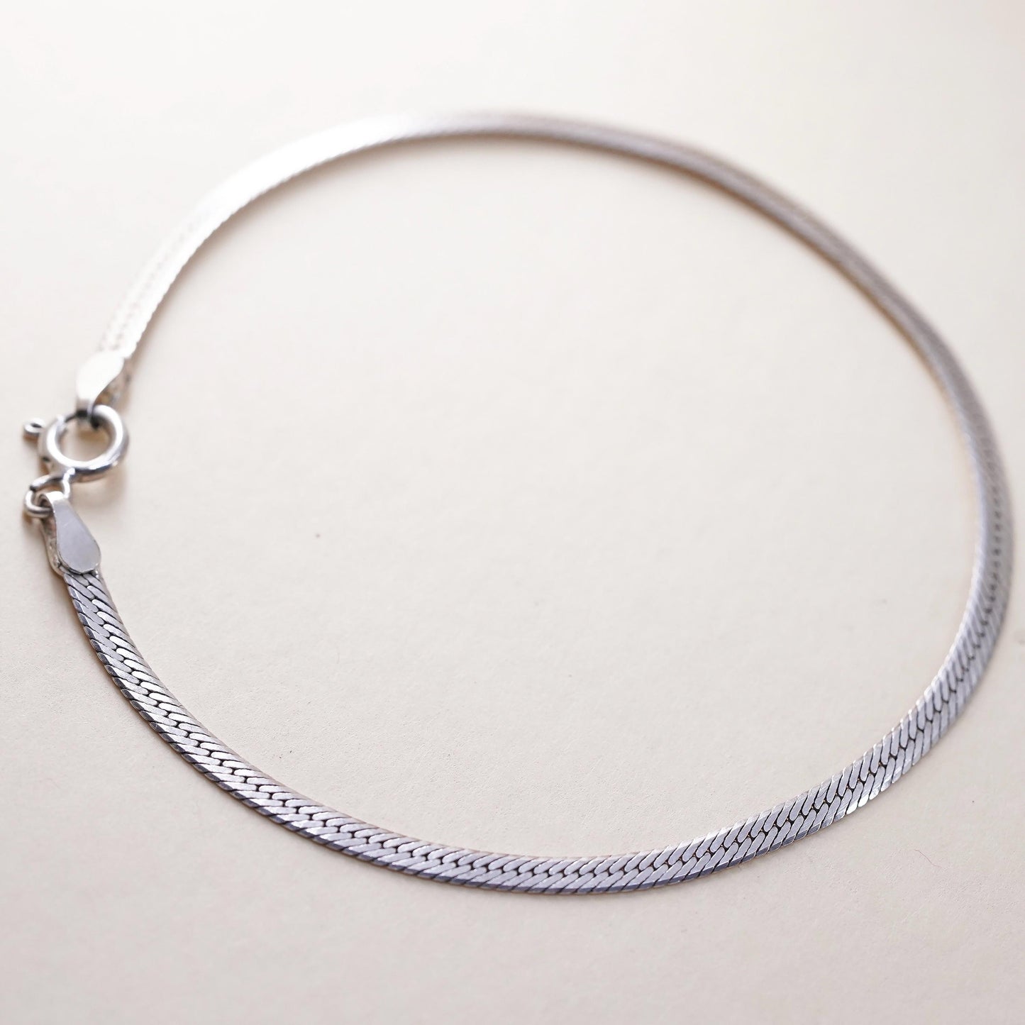 7.5” 3mm, Vintage sterling 925 silver bracelet, herringbone link bracelet