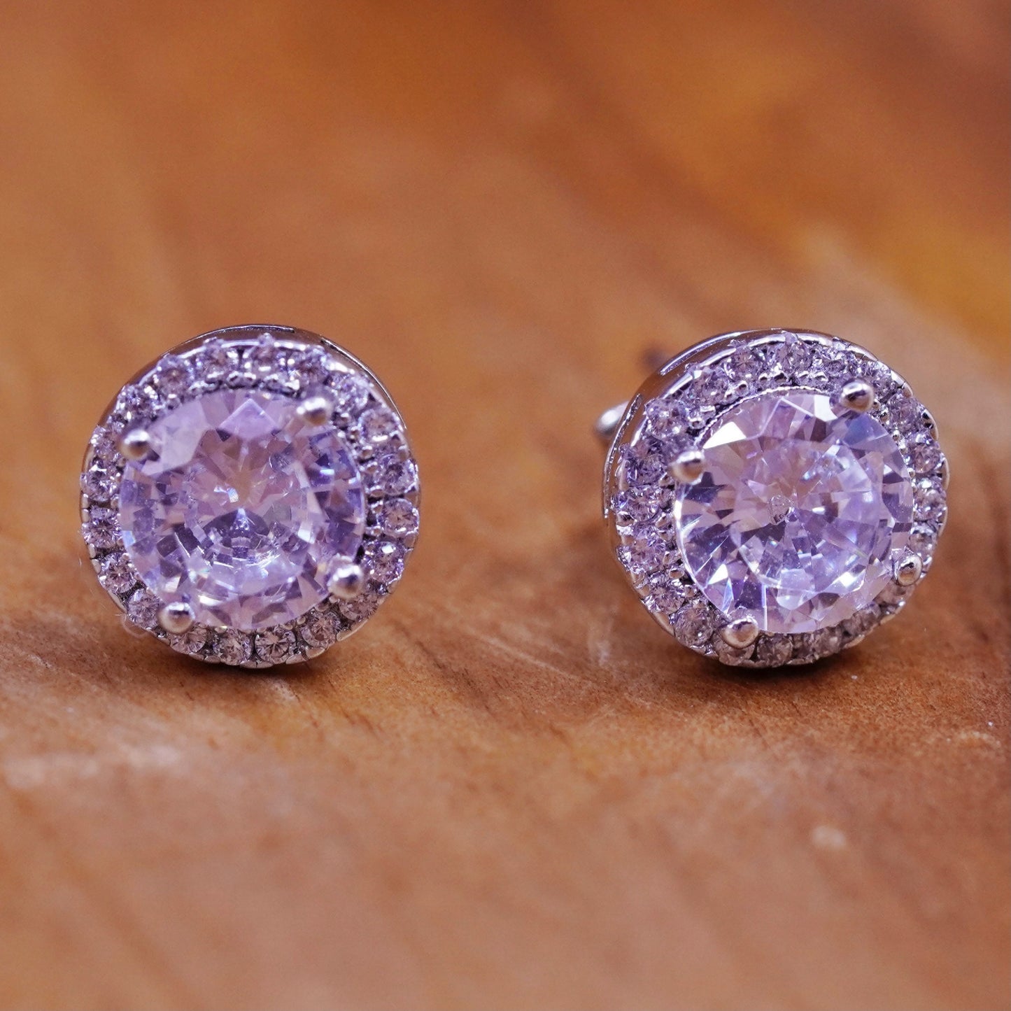 Vintage modern Sterling 925 silver studs, earrings with cz around