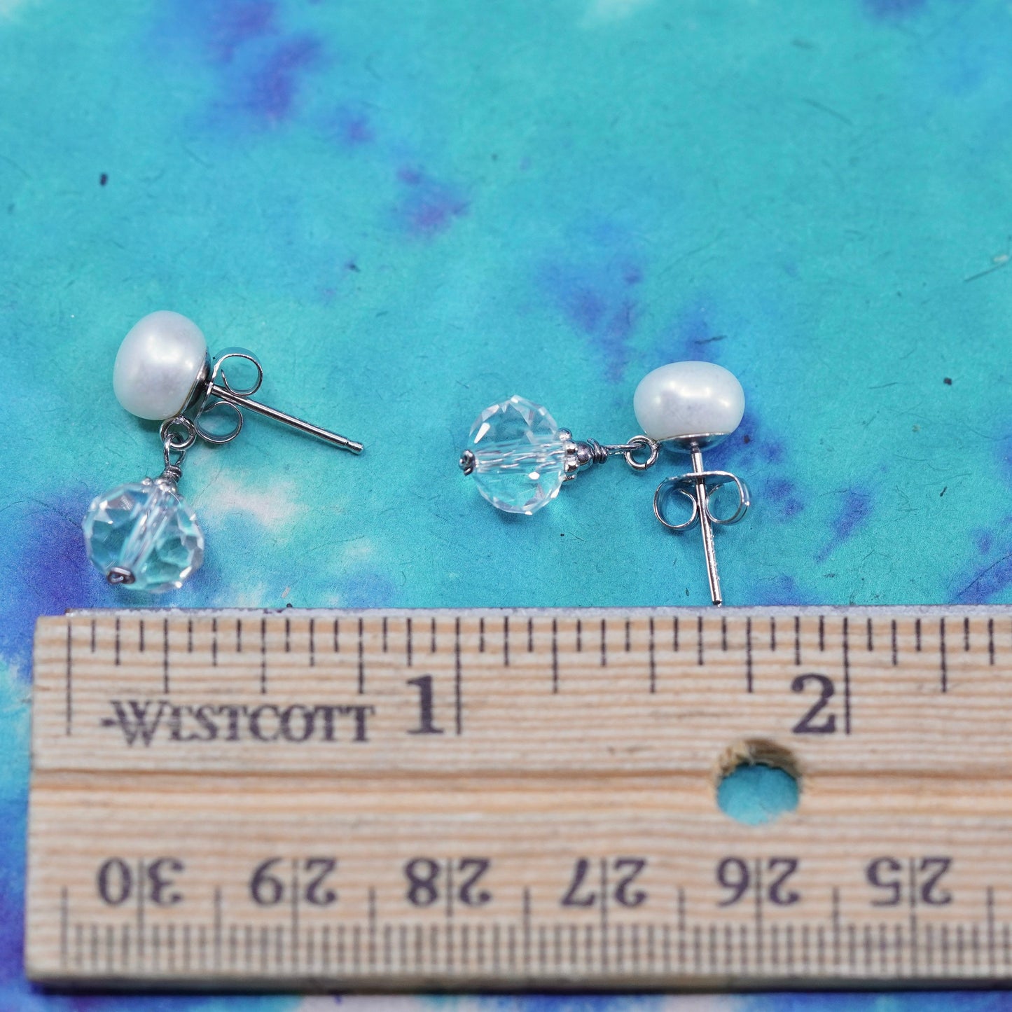Vintage Sterling 925 silver handmade earrings with pearl and crystal
