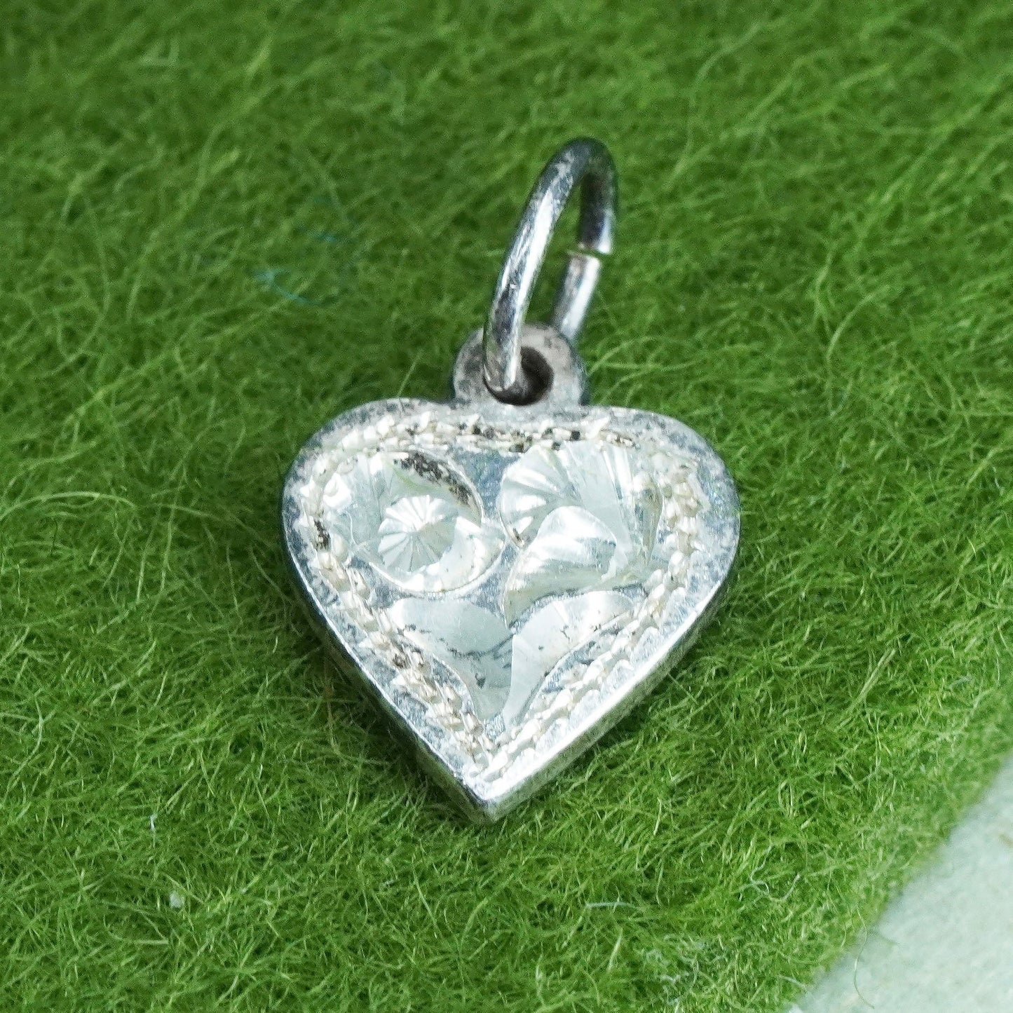 Vintage Sterling silver handmade pendant, textured 925 heart tiny charm