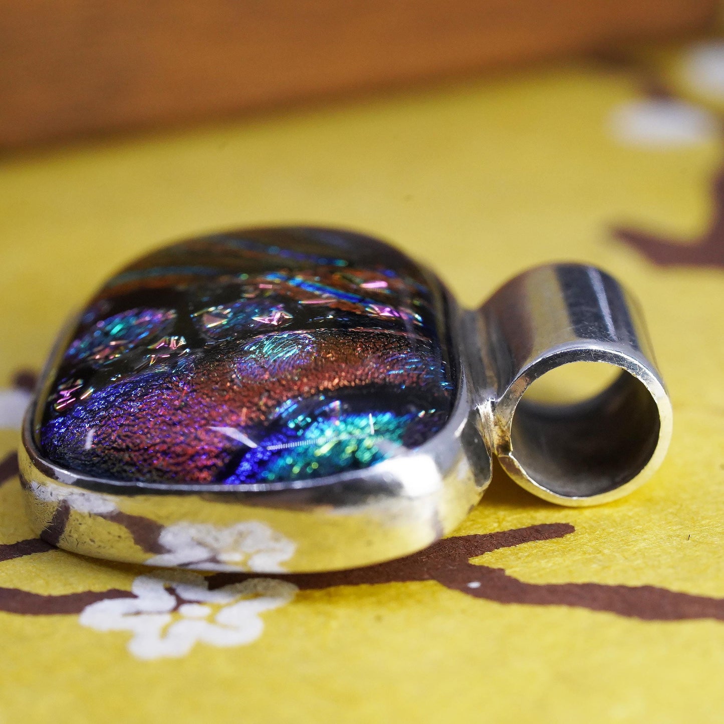 Dichroic Art Glass Sterling Silver 925 Pendant Rainbow Iridescent Fused Jewelry