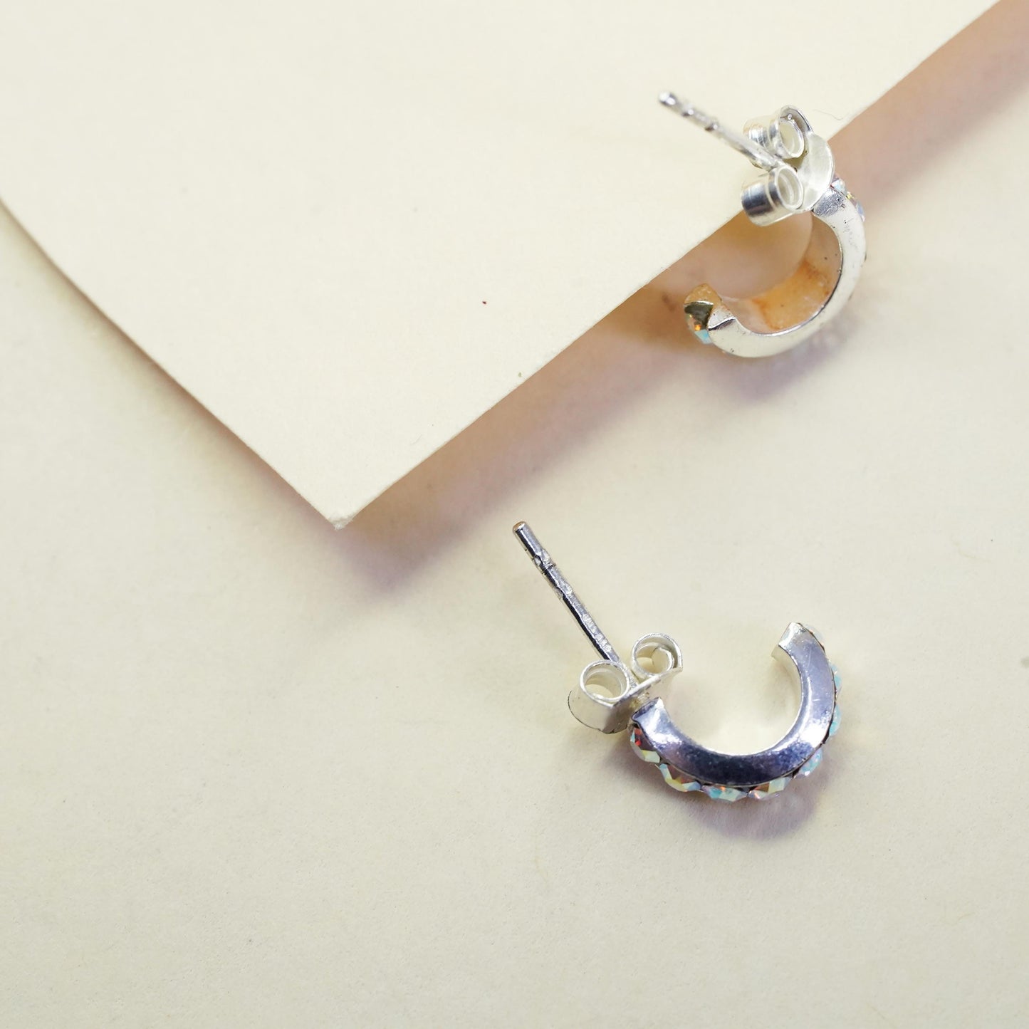 10mm, sterling 925 silver studs, 925 huggie earrings with cluster AB crystal