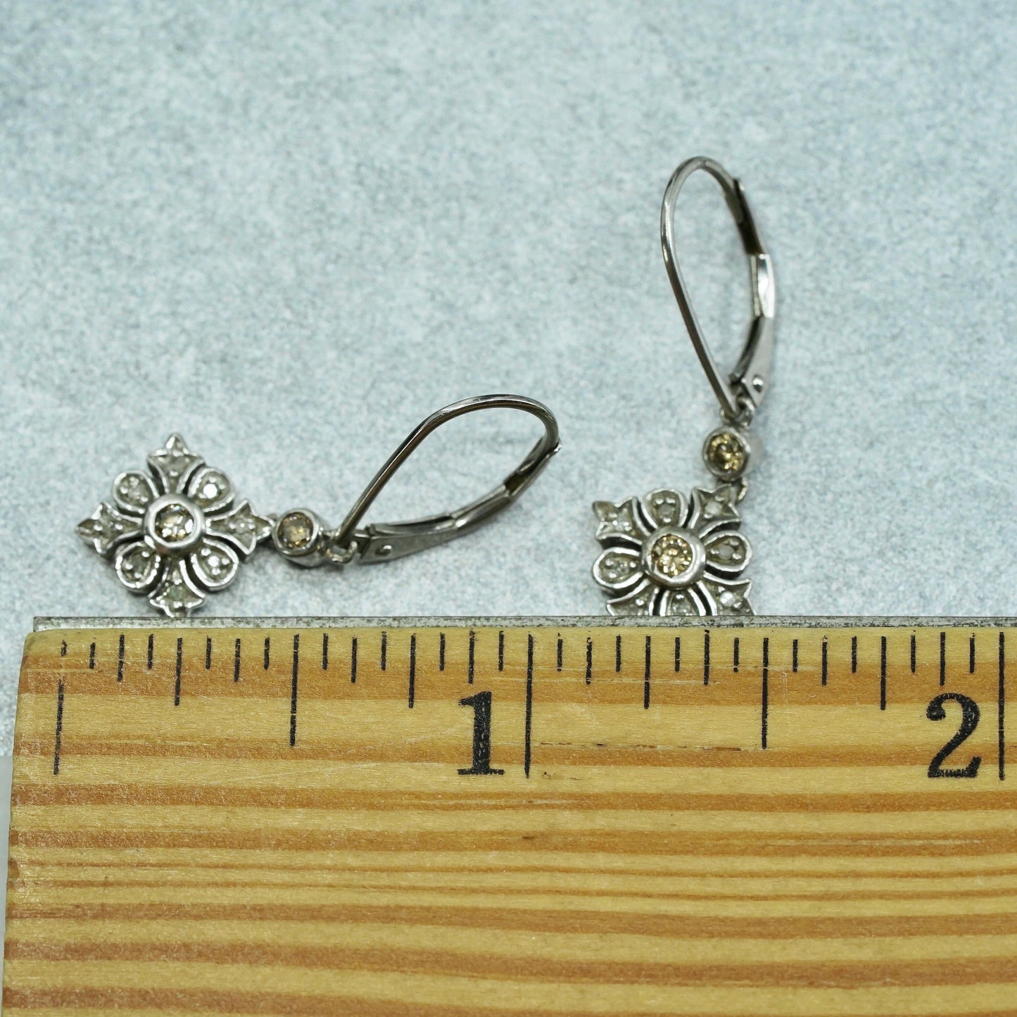 Vintage Sterling 925 silver handmade earrings with cluster diamond details