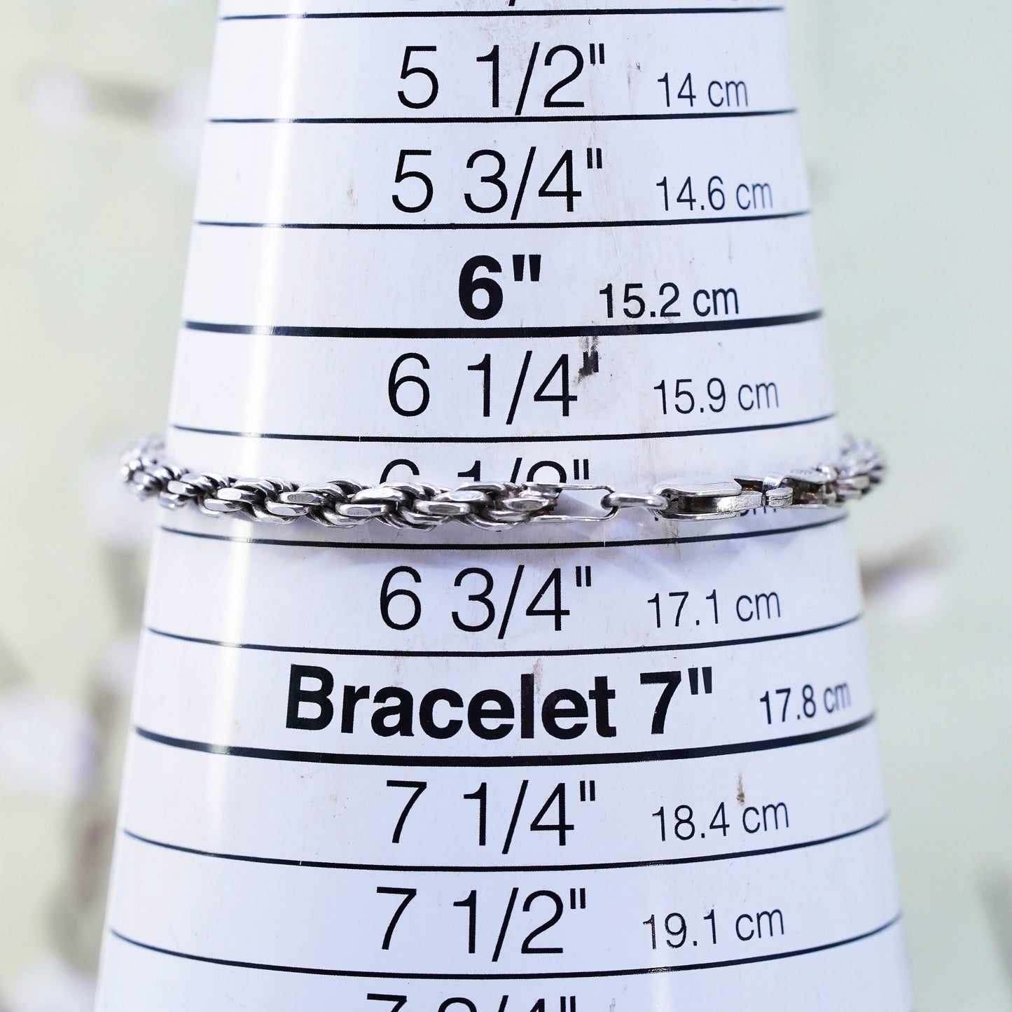 6.5", 4mm, Vintage sterling 925 silver Italy rope chain bracelet