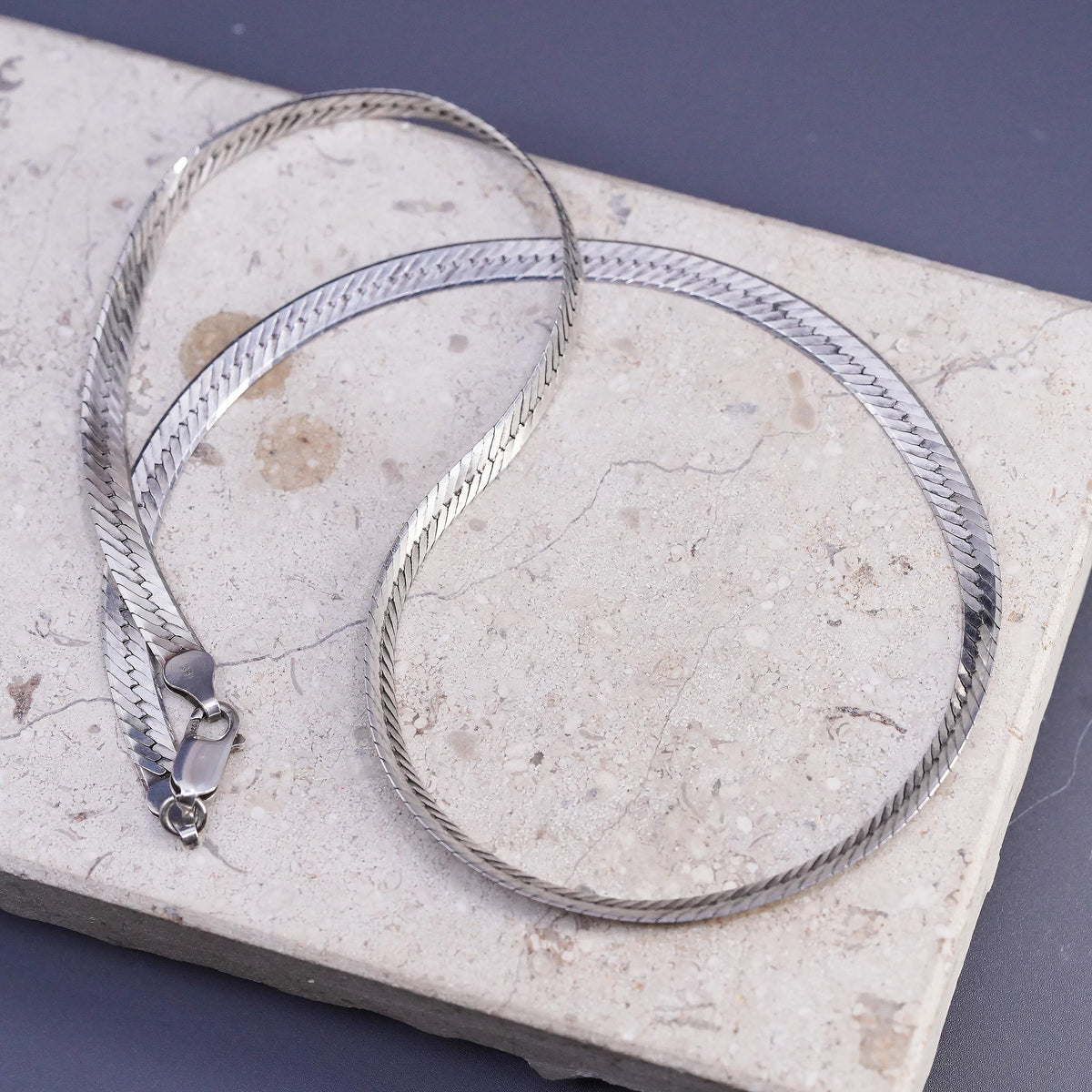 18" 5mm, vintage Sterling silver handmade necklace, 925 herringbone chain