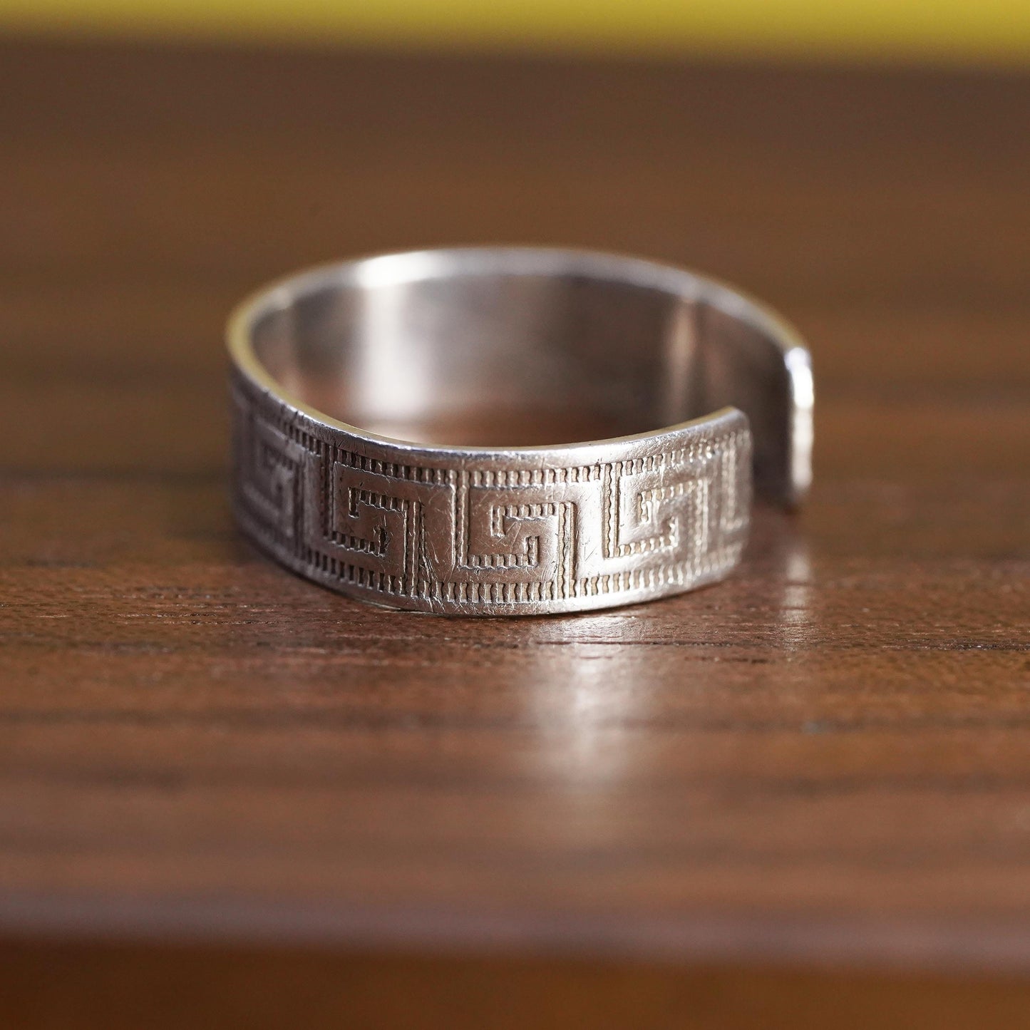 Size 3, Sterling silver handmade ring, 925 Greek key textured band, open end