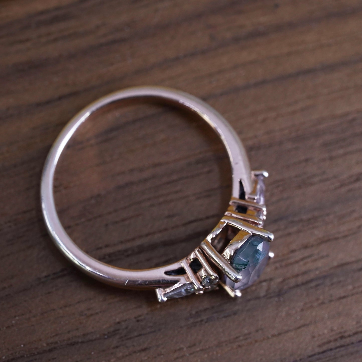 Size 8.25, vermeil rose gold Sterling 925 silver handmade ring with moss agate