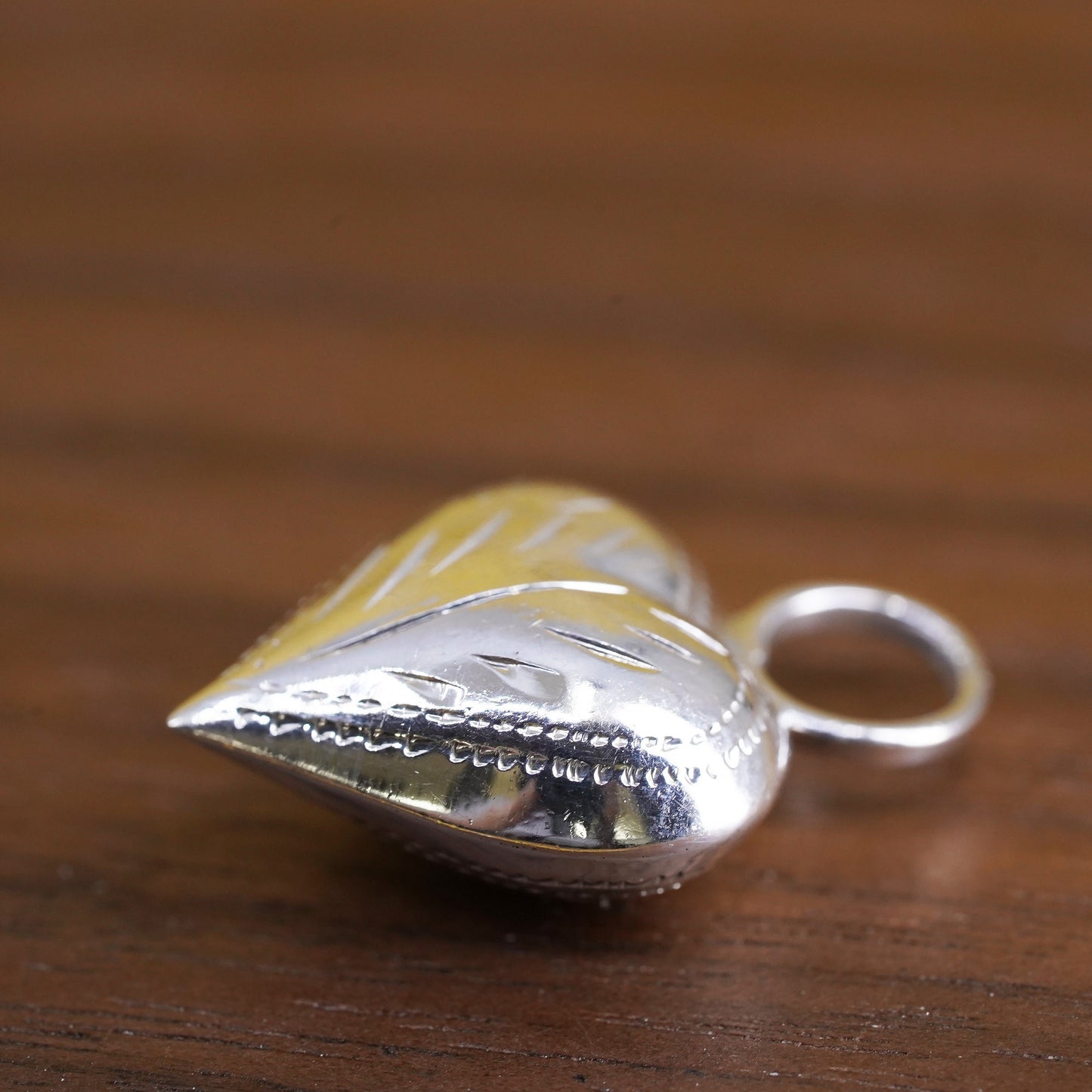 Vintage Sterling silver handmade pendant, puffy 925 silver heart charm
