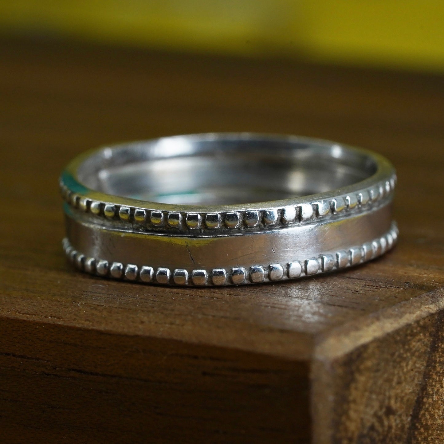 Size 7, vintage Sterling silver handmade ring, 925 beaded band, silver tested