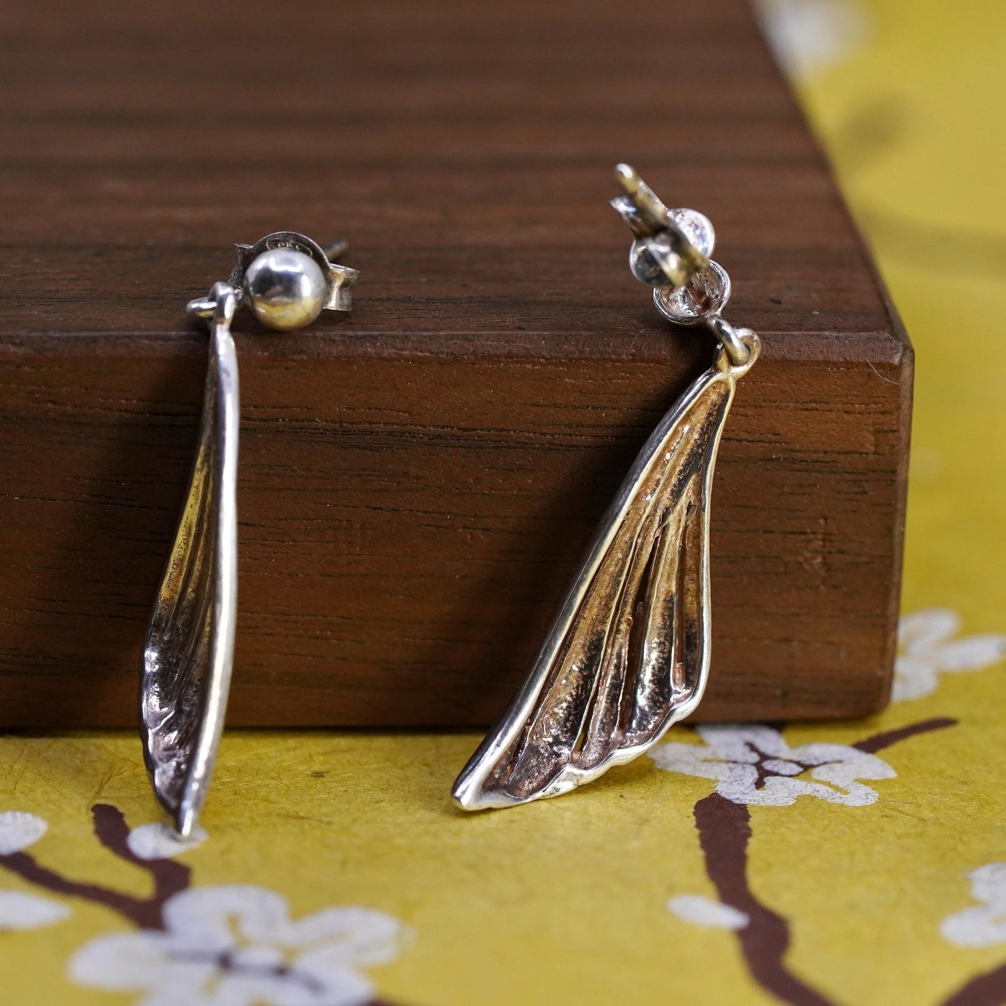 Vintage sterling silver handmade earrings, 925 shell dangles