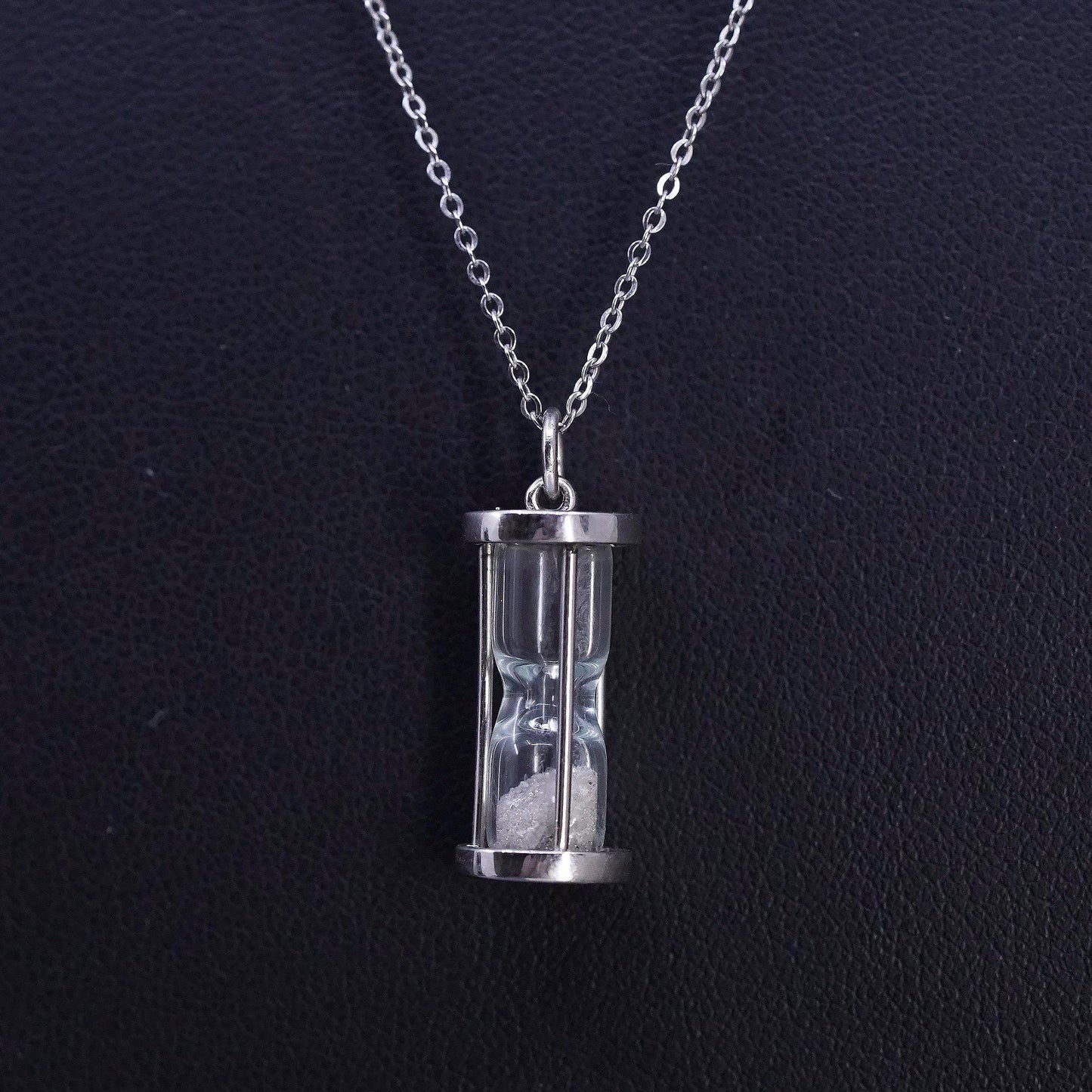18" Sterling Silver 925 Hourglass Pendant Necklace, Sand Timer Charm, Timepiece