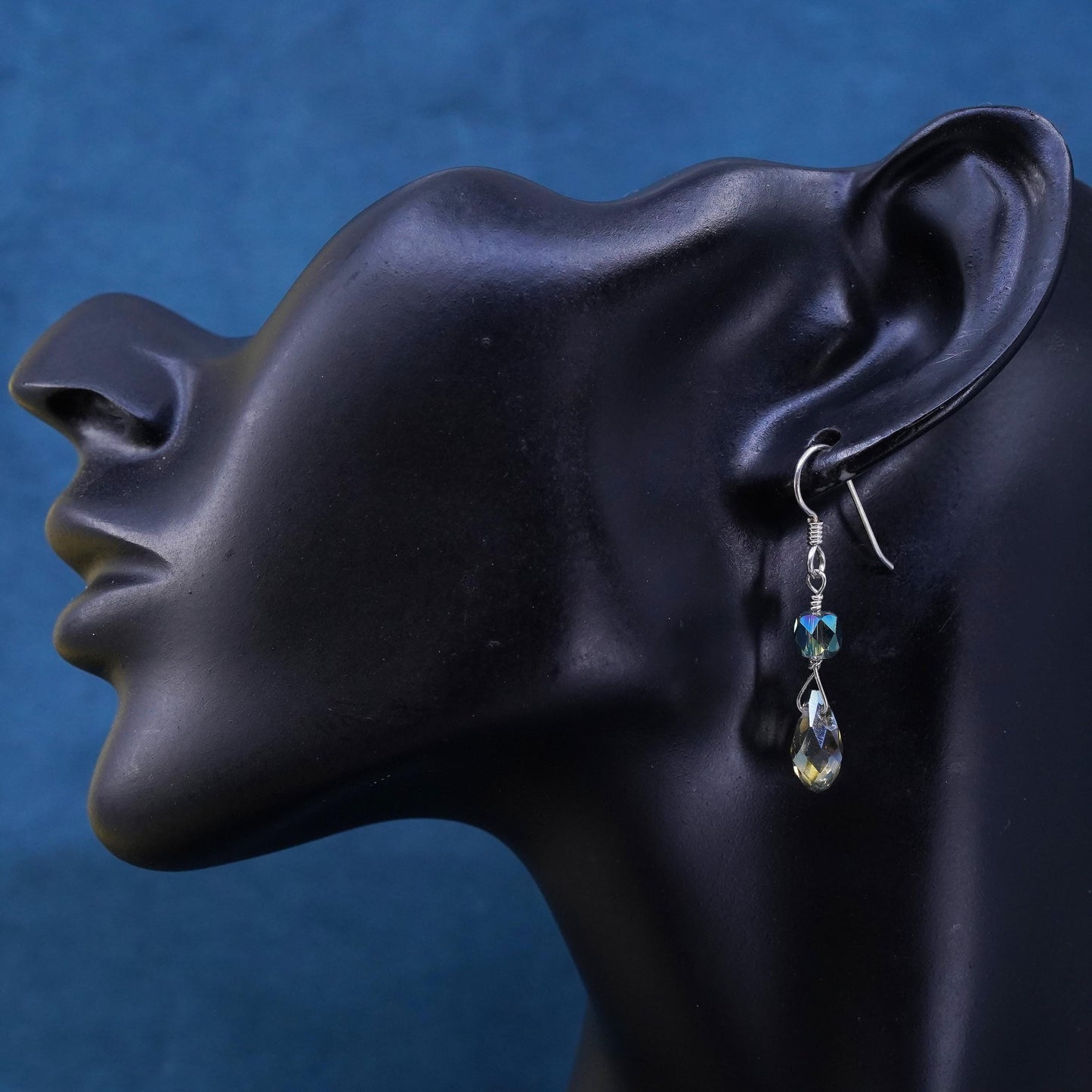 Vintage sterling 925 silver handmade teardrop crystal earrings