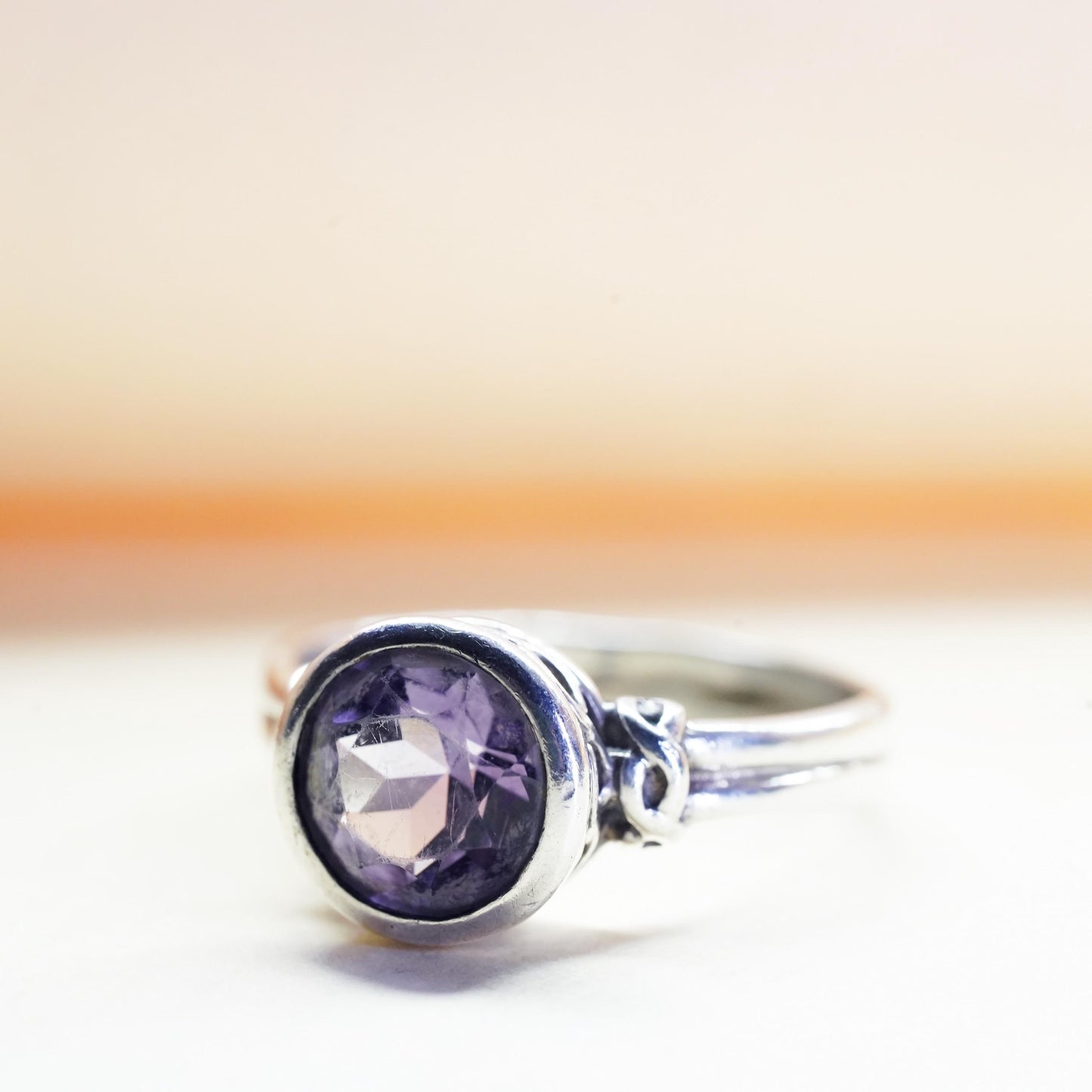 Size 7.5, vintage Sterling silver handmade ring, 925 band with round amethyst