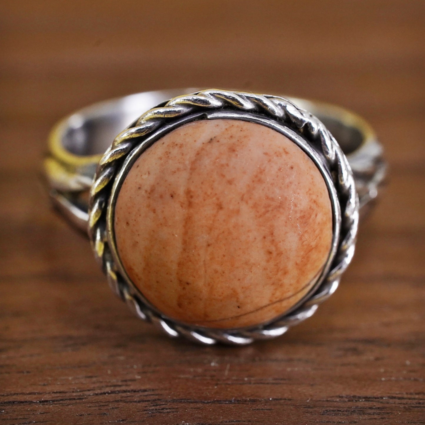 Size 7.5, Sterling 925 silver handmade ring with sunstone, southwestern jewelry