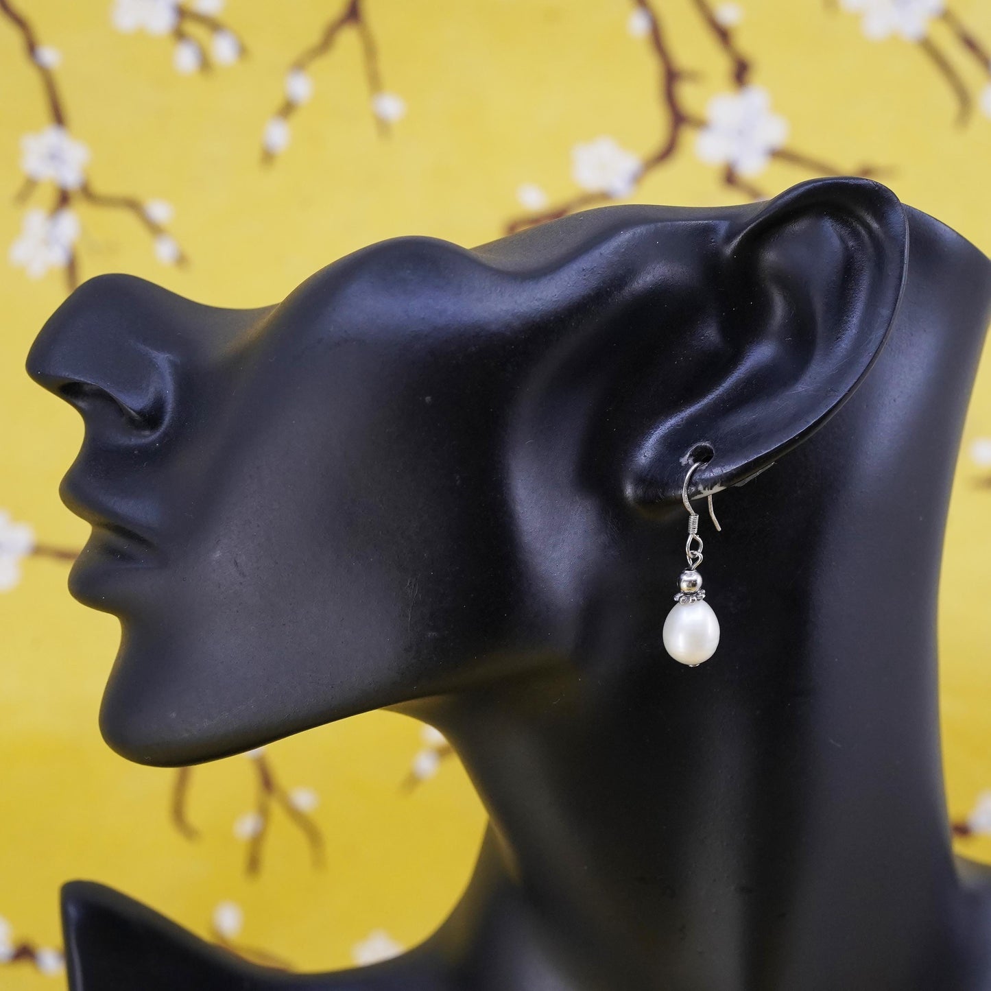 Sterling silver handmade earrings, 925 studs with pearl drops