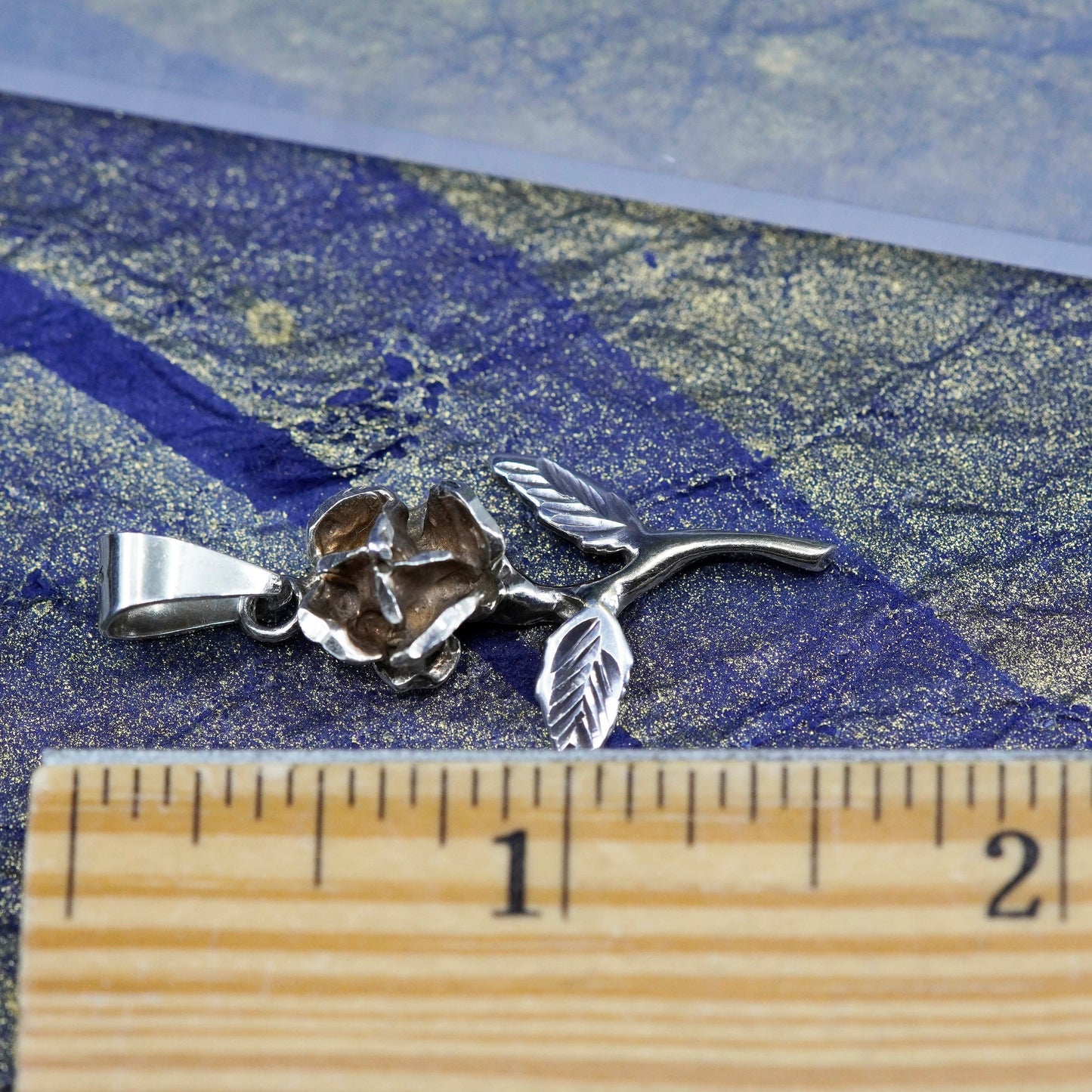 Vintage Sterling silver handmade pendant, 925 rose flower