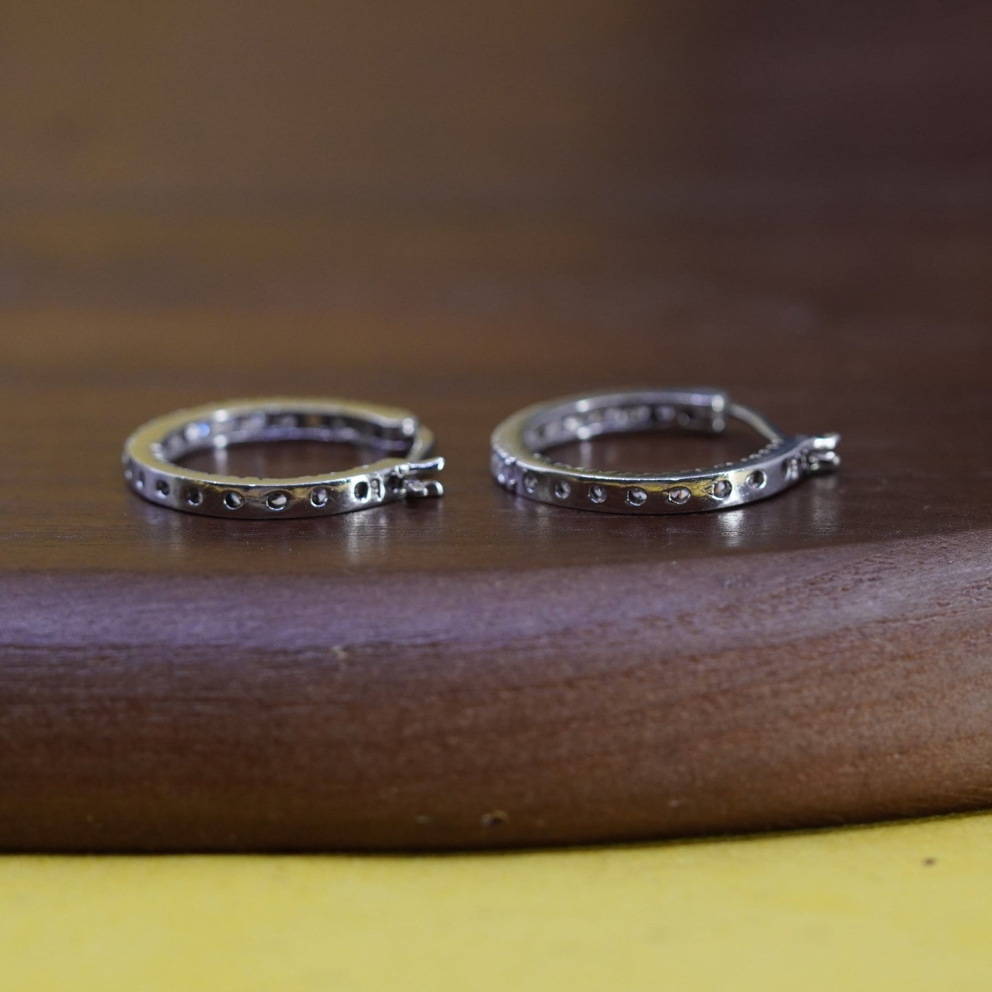 0.75”, Sterling silver handmade earrings, 925 huggie hoops with cluster cz