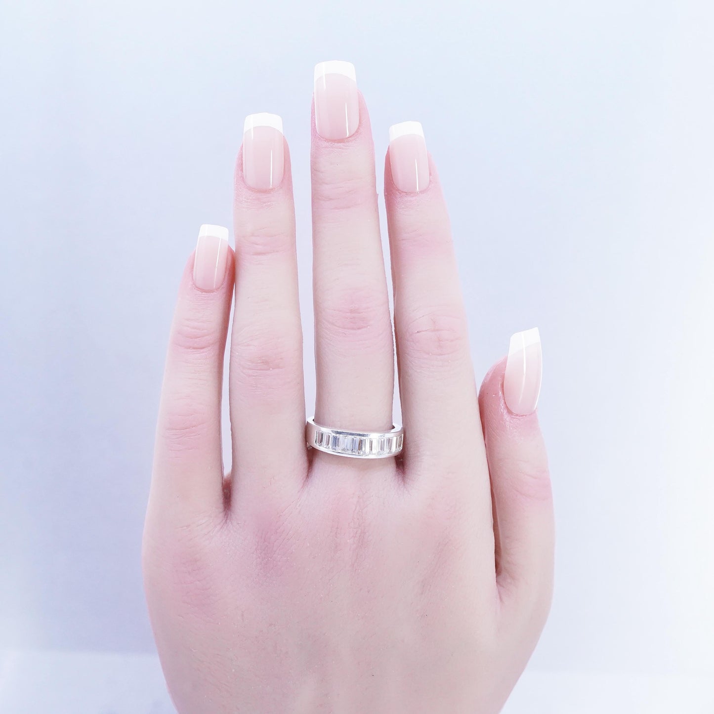 Size 8, vintage Sterling 925 silver handmade band ring with cluster Cz