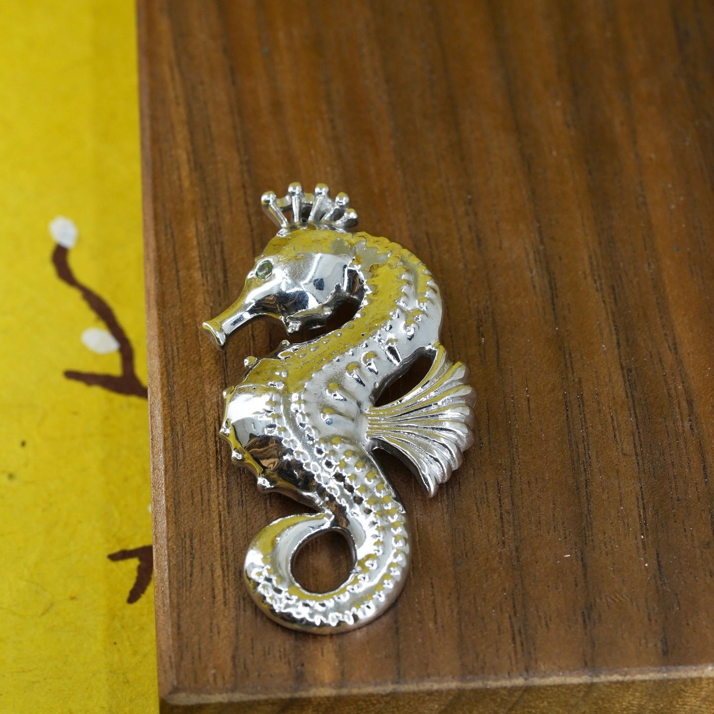 Vintage Sterling 925 silver handmade seahorse pendant with diamond eye