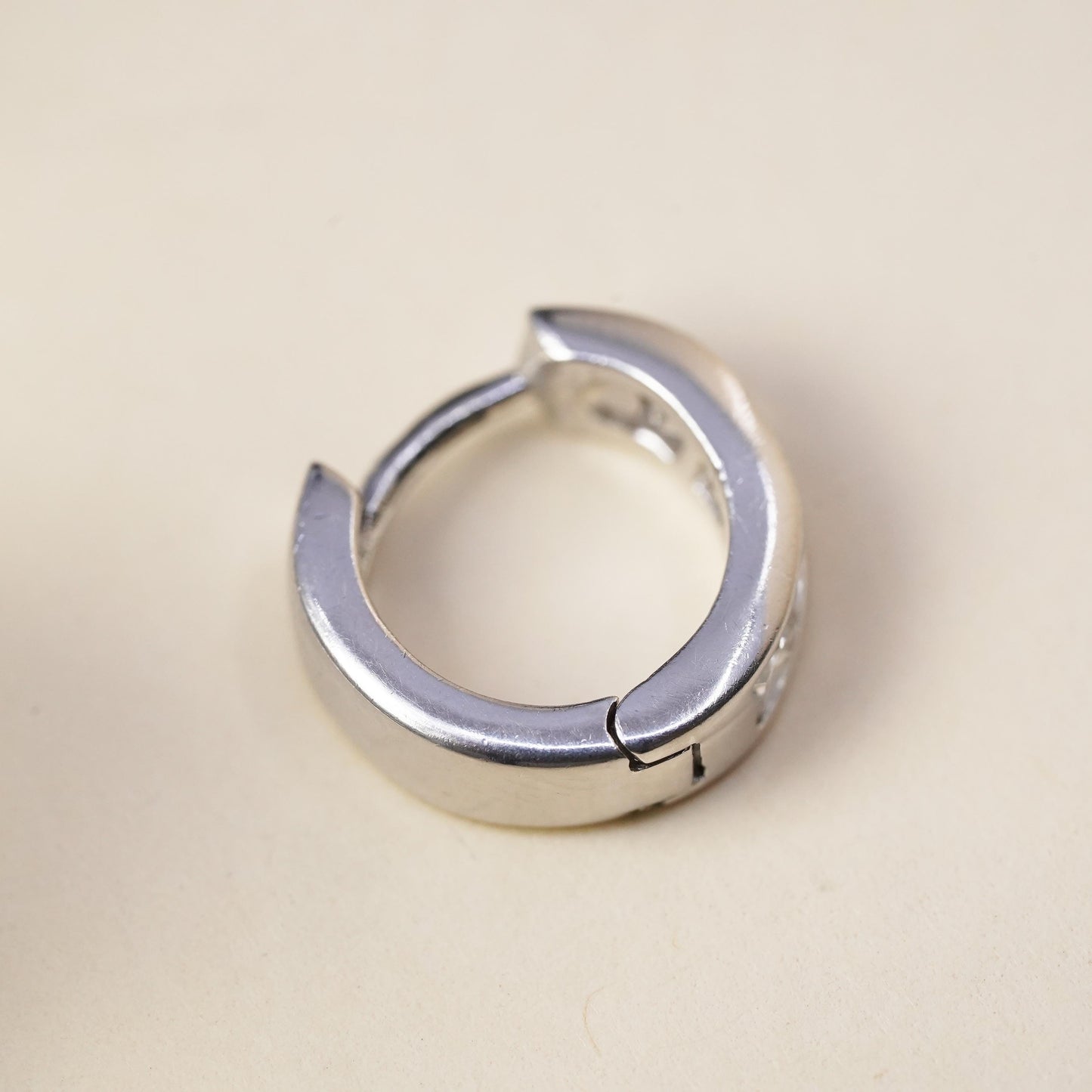 0.5", Vintage sterling silver loop single earring, minimalist hoop with cz