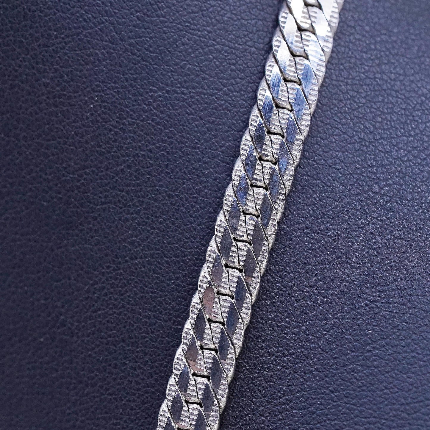 24", vintage Sterling silver handmade necklace, flatten textured 925 curb chain