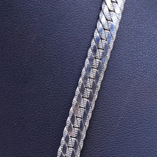 24", vintage Sterling silver handmade necklace, flatten textured 925 curb chain