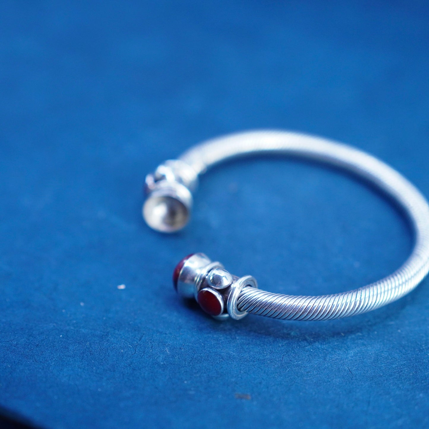 6.25”, Mexico sterling silver handmade bracelet, 925 cable cuff with red jasper
