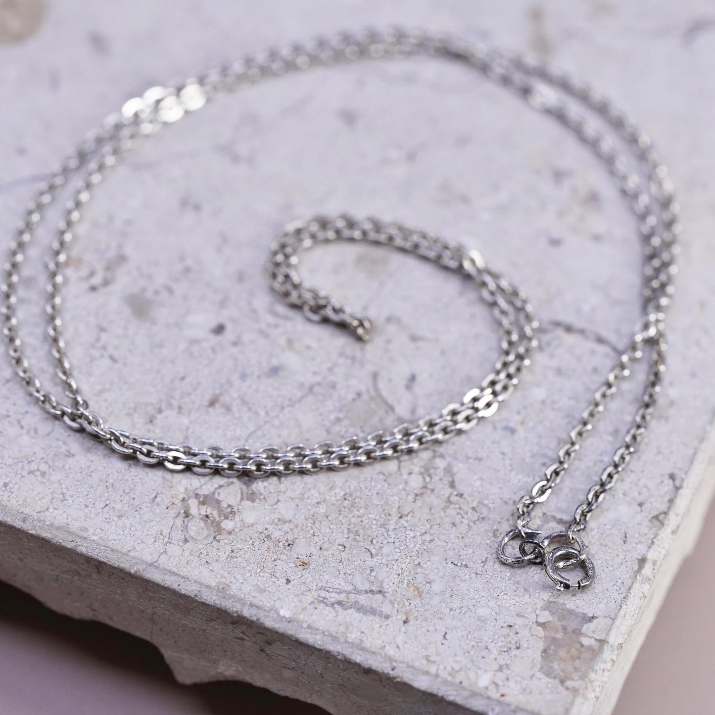 18" 2mm, vintage Prochain Sterling silver necklace, 925 flatten circle chain