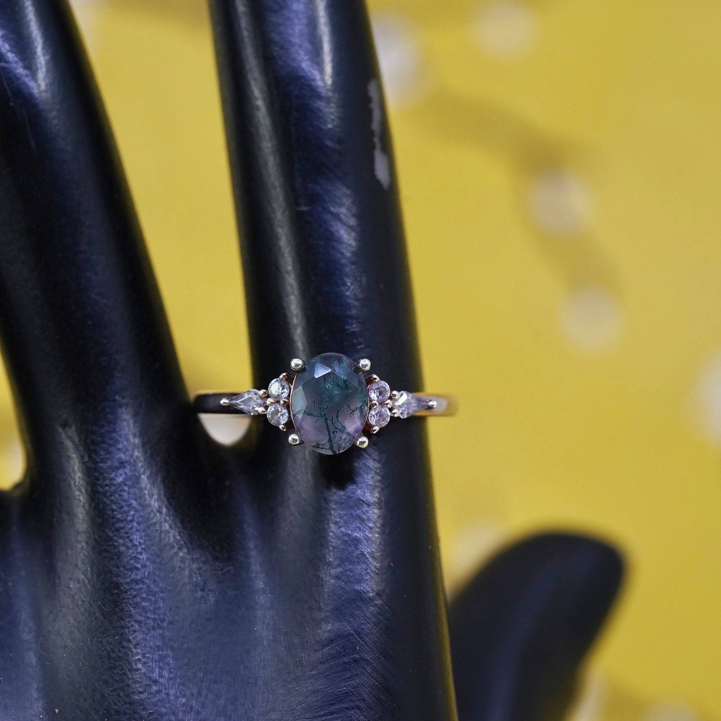 Size 8.25, vermeil rose gold Sterling 925 silver handmade ring with moss agate