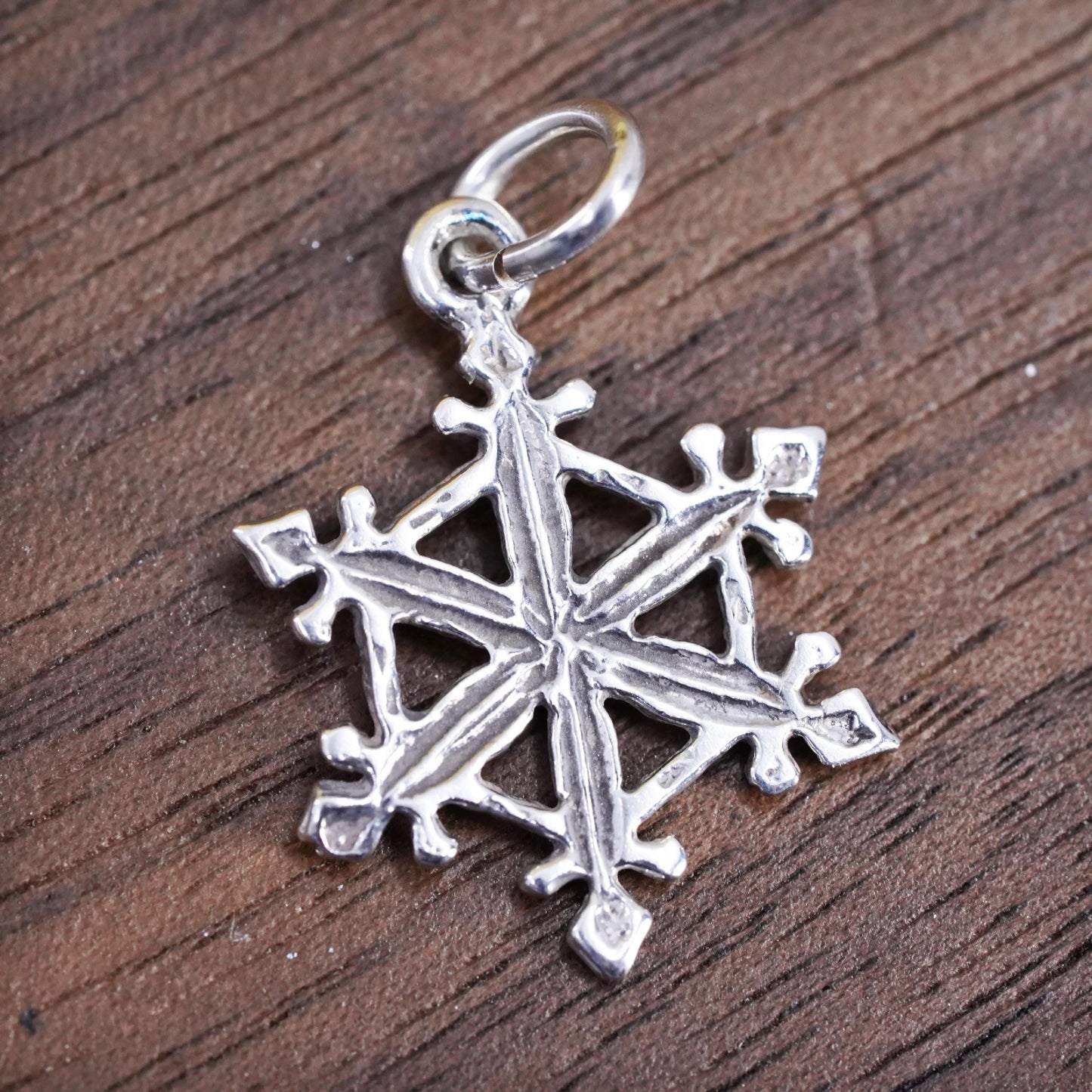 Vintage sterling 925 silver handmade snowflake charm pendant