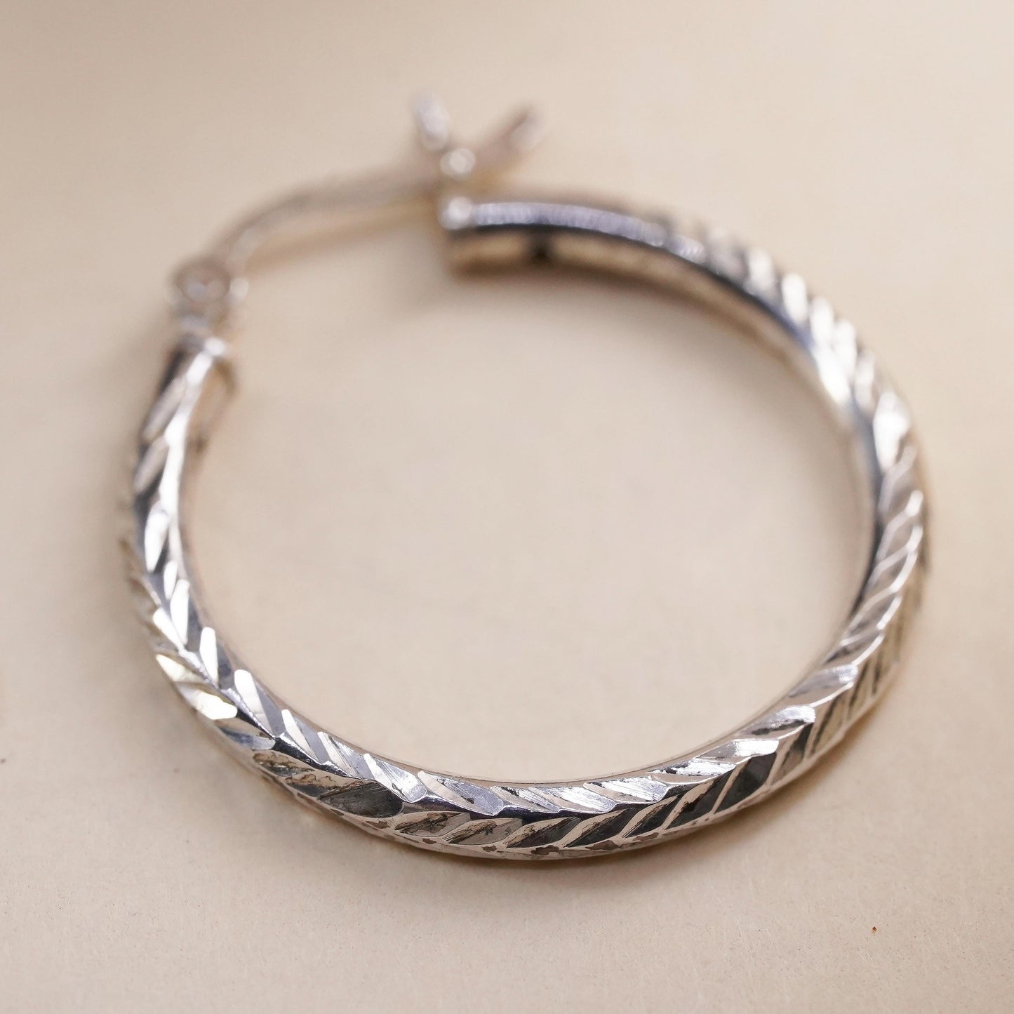 1", VTG sterling silver loop single earring, minimalist primitive textured hoop
