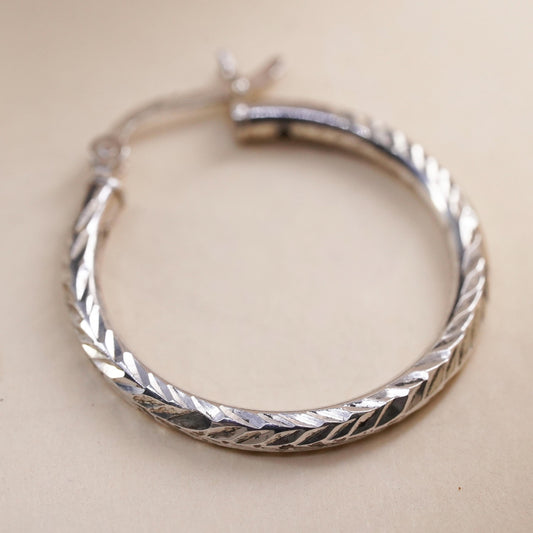 1", VTG sterling silver loop single earring, minimalist primitive textured hoop