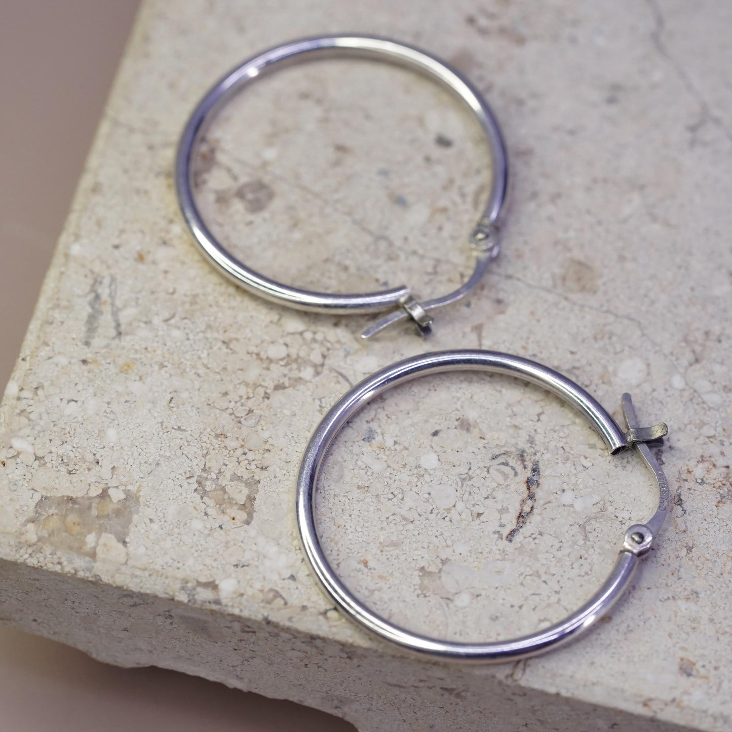 1.25”, vintage Sterling silver handmade hoop earrings, 925 huggie