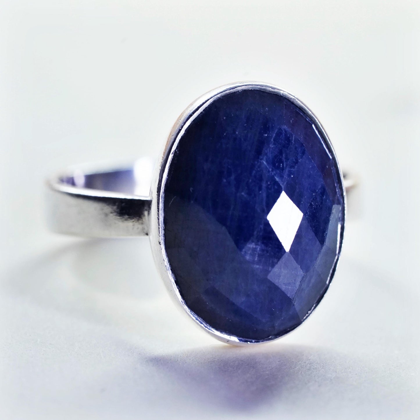 Size 9, Vintage sterling silver ring, 925 band w/ oval checkboard cut sodalite