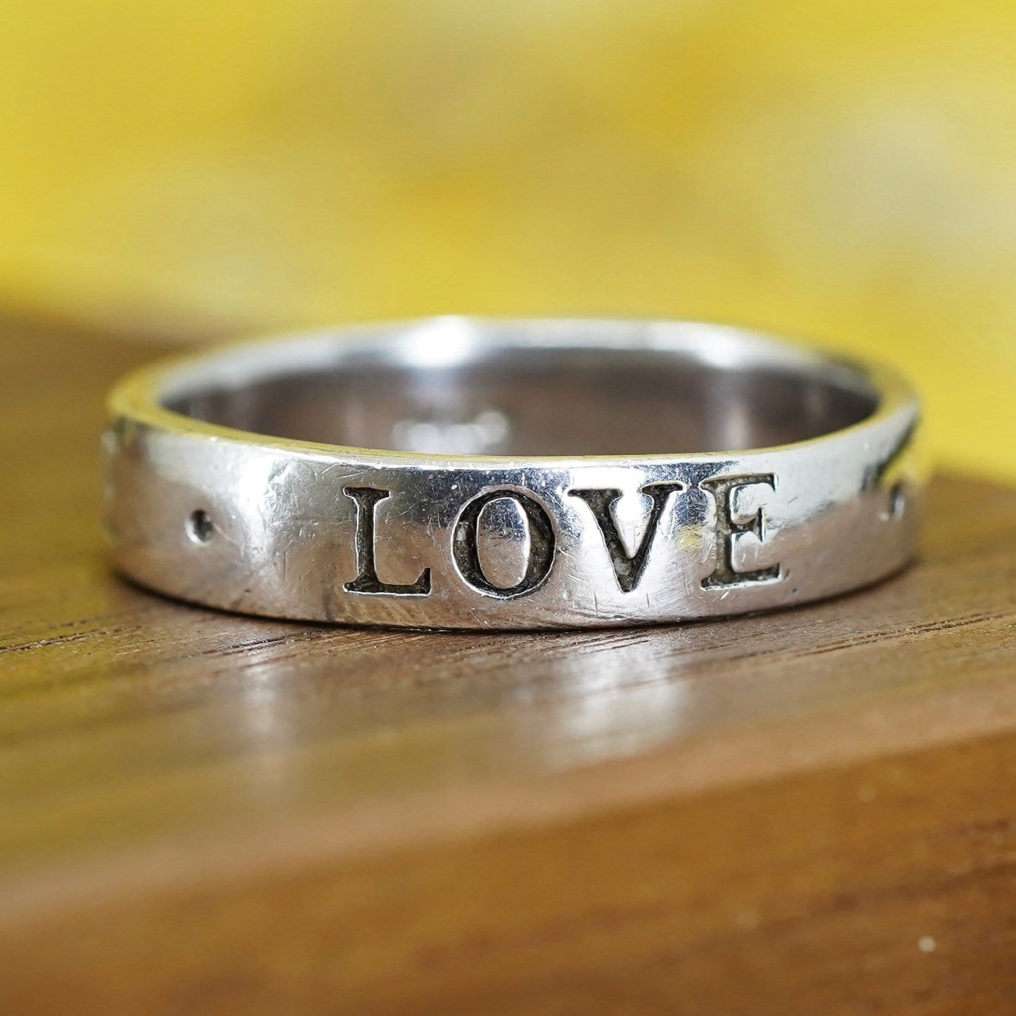 Size 7.5, Sterling silver inspirational ring, 925 quote band “live love laugh