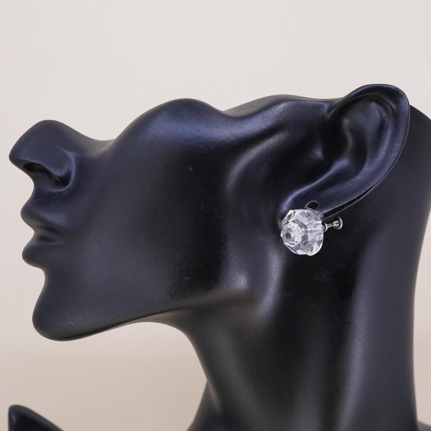 Vintage sterling silver handmade single earring, 925 screw back with crystal