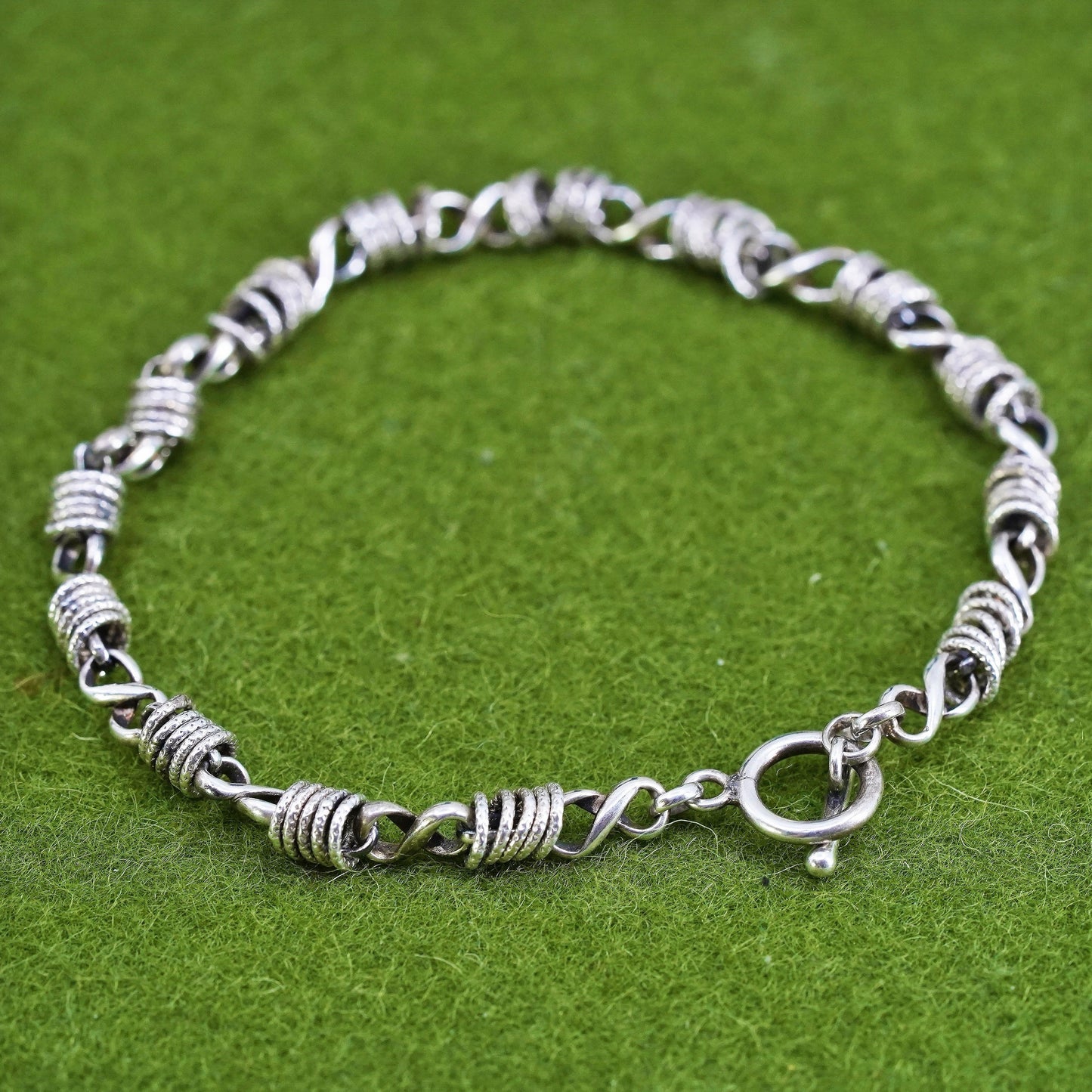 7" , sterling silver charm bracelet, 925 bold circle chain with Toggle Closure