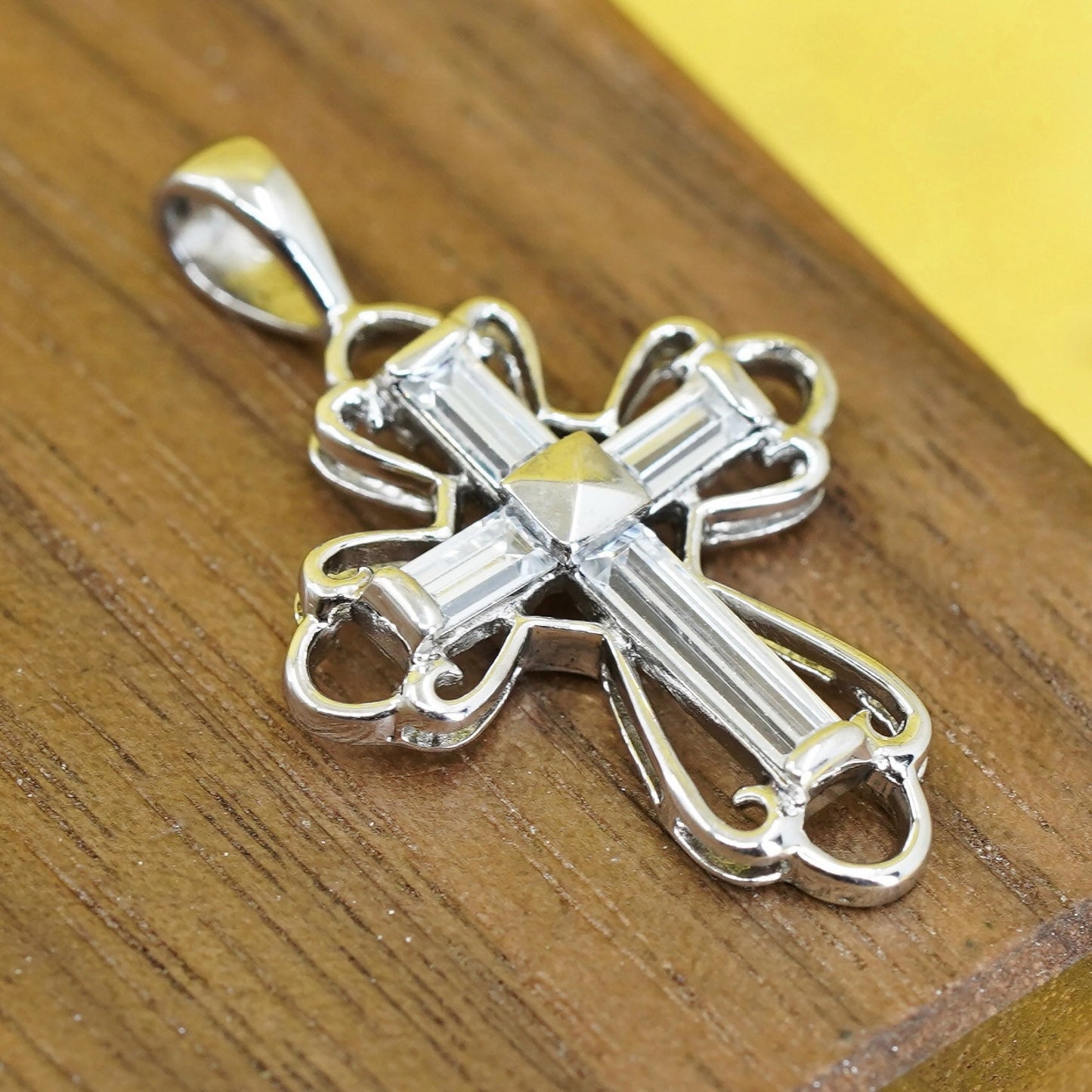 Vintage Sterling silver handmade pendant, 925 cross with Cz inlay, Christian