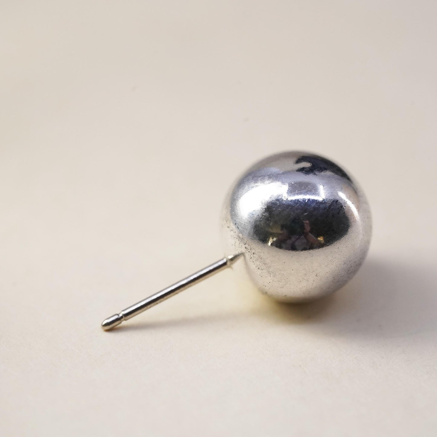 Vintage handmade single earring. Sterling 925 silver 10mm beads stud