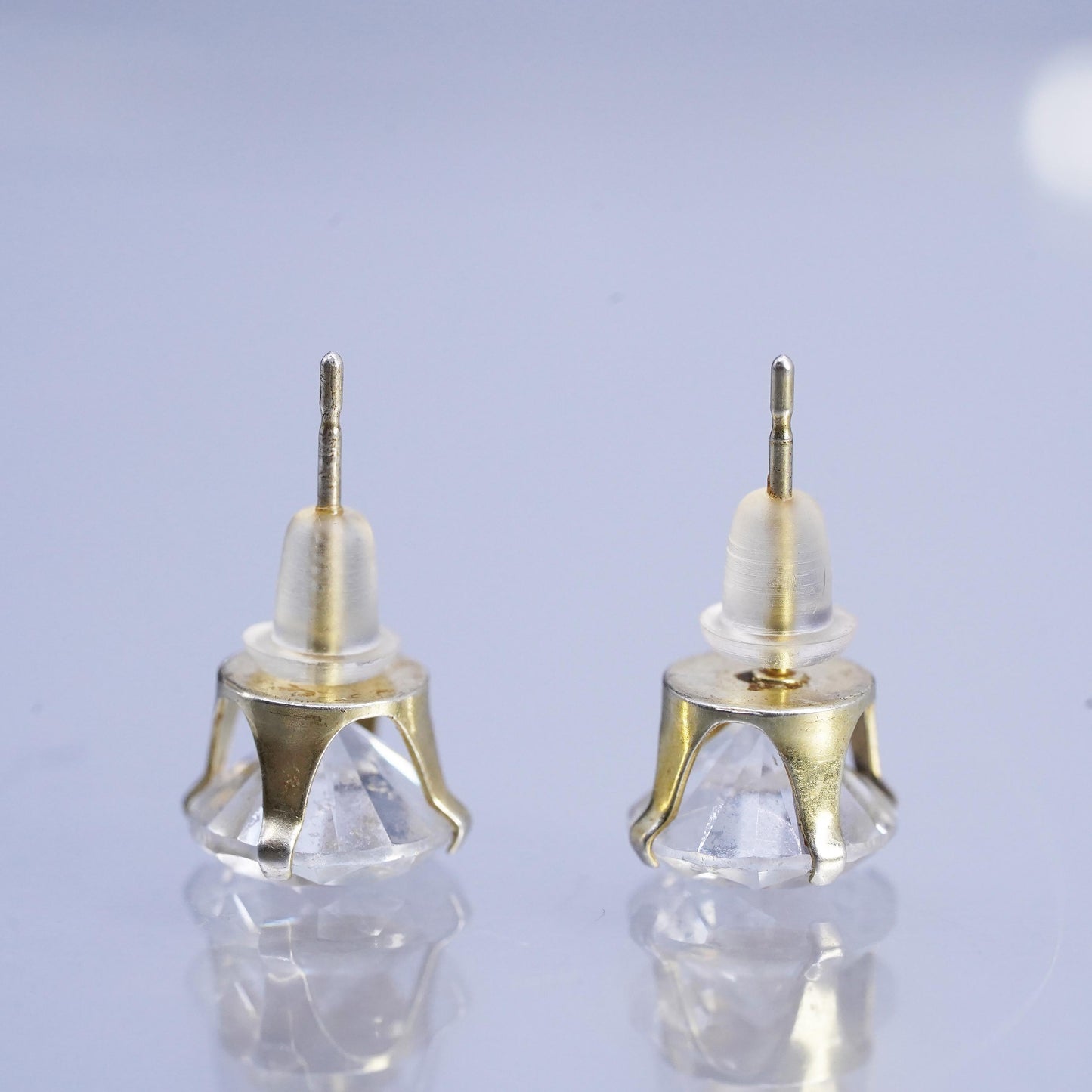 8mm, Vintage Sterling 925 silver earrings, studs with cz inlay