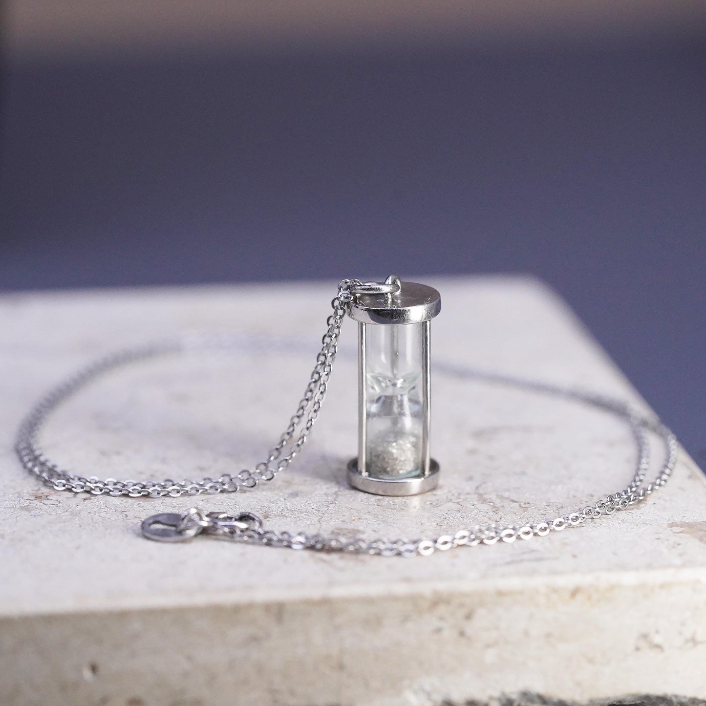 18" Sterling Silver 925 Hourglass Pendant Necklace, Sand Timer Charm, Timepiece