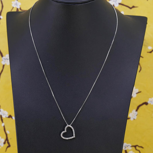 18", Sterling silver necklace, Italy 925 box chain cluster cz heart pendant