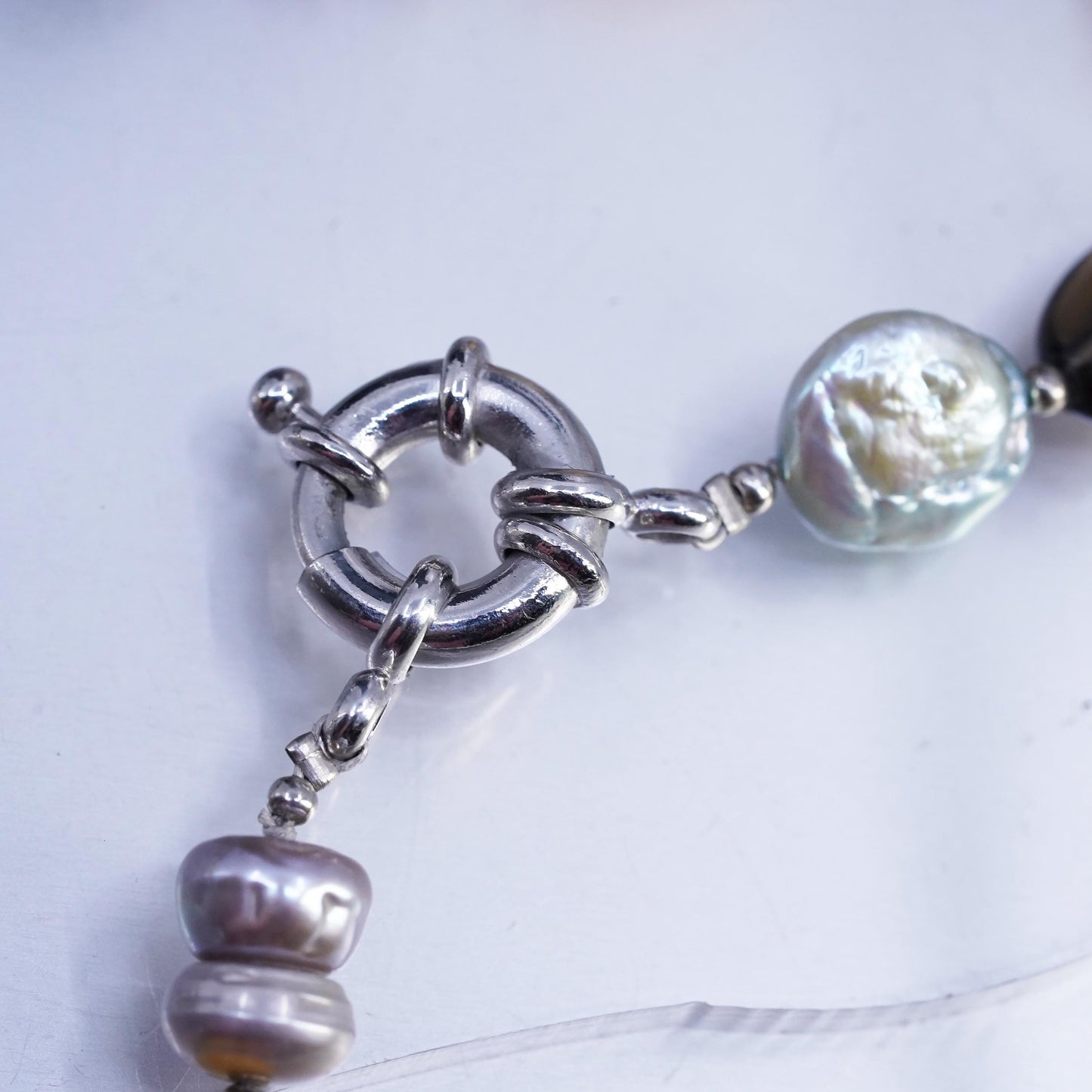 18", vintage Sterling 925 silver necklace with pearl citrine goldstone beads