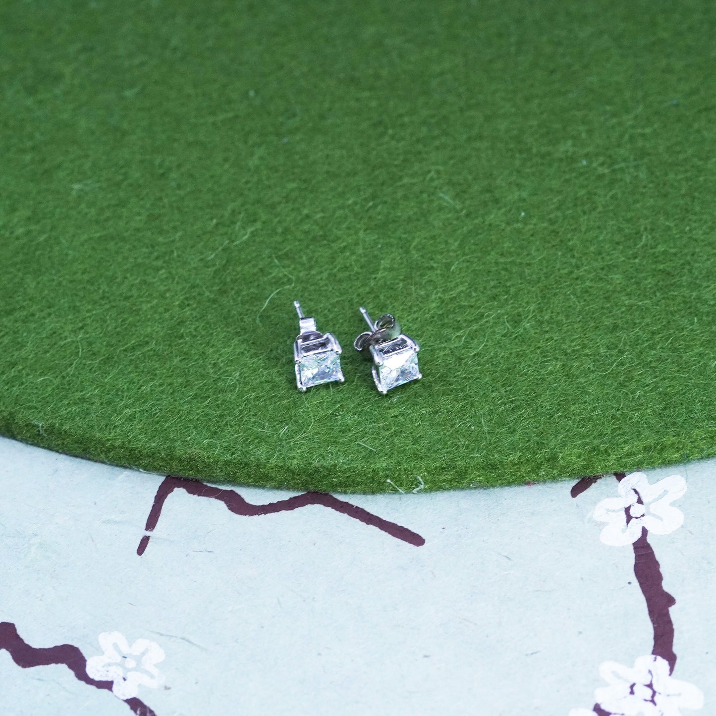 5mm, Vintage sterling 925 silver square cz studs, earrings