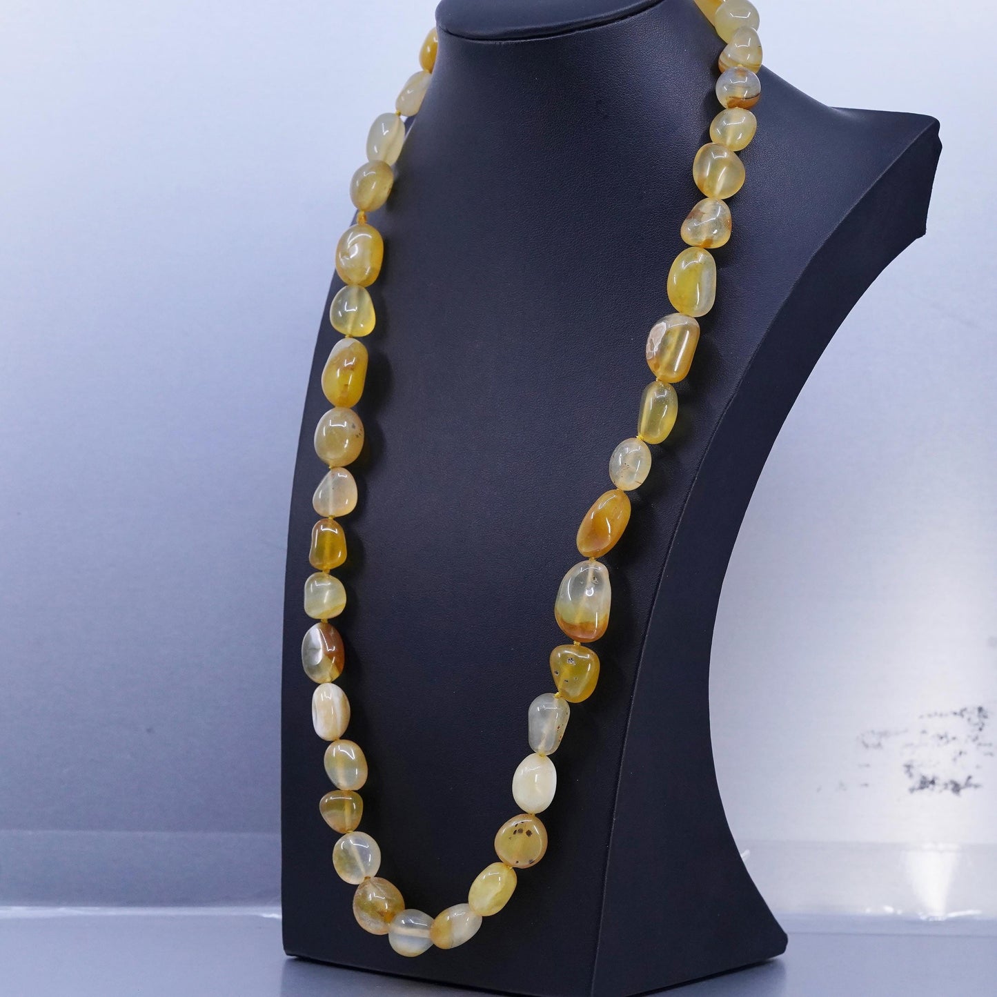 26", Vintage handmade yellow agate nugget necklace