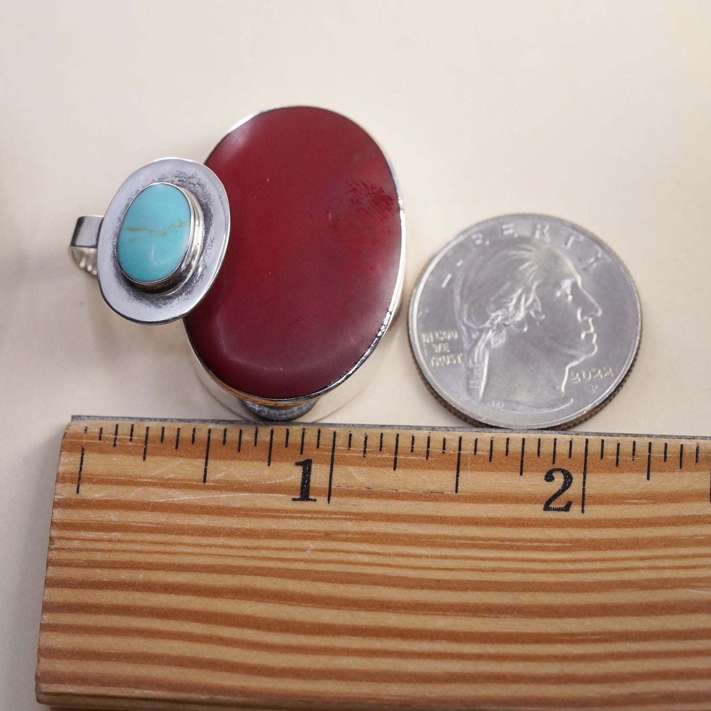 Vintage Mexican sterling silver pendant, double oval 925 onyx turquoise inlay