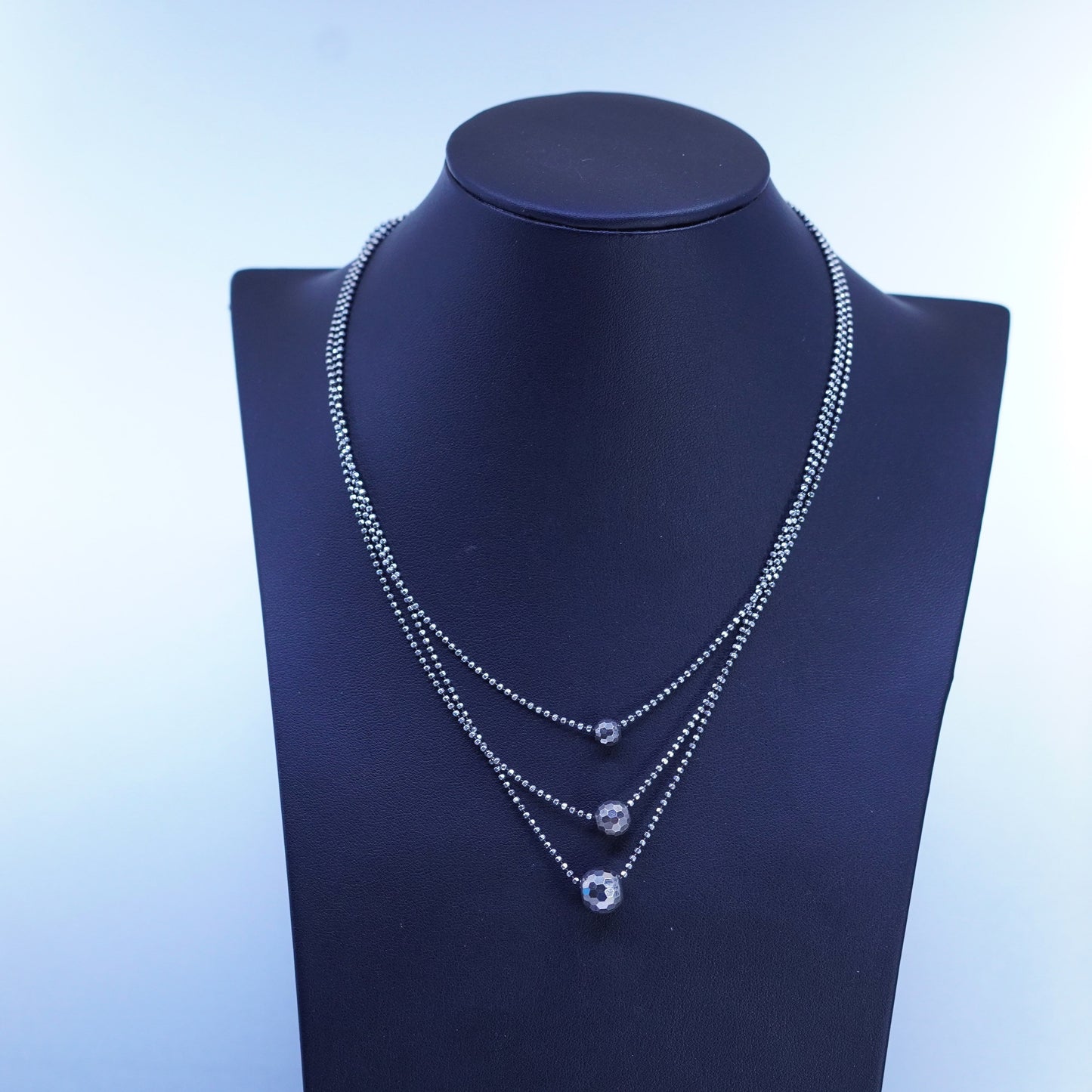 16”, vintage Sterling 925 silver handmade multi strands bead chain necklace