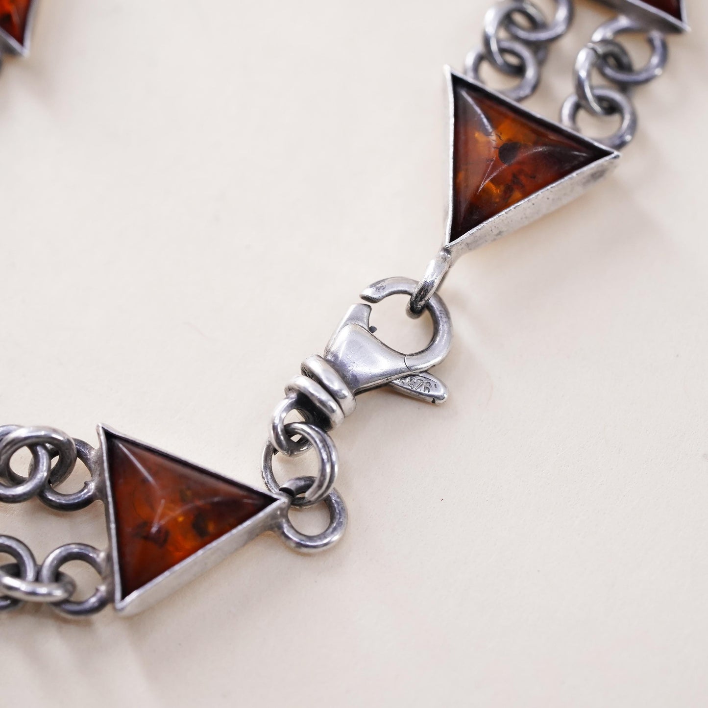 8.25", Vintage southwestern sterling 925 silver bracelet with triangular amber