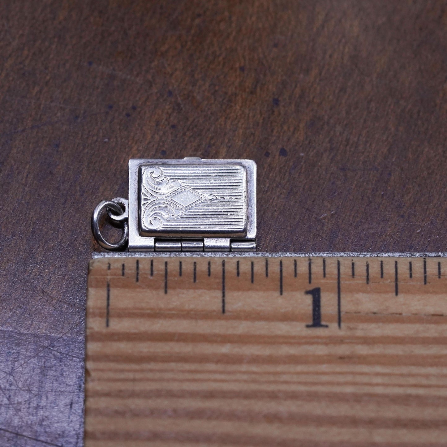 Vintage Sterling silver handmade pendant, 925 rectangular 4 photos locket